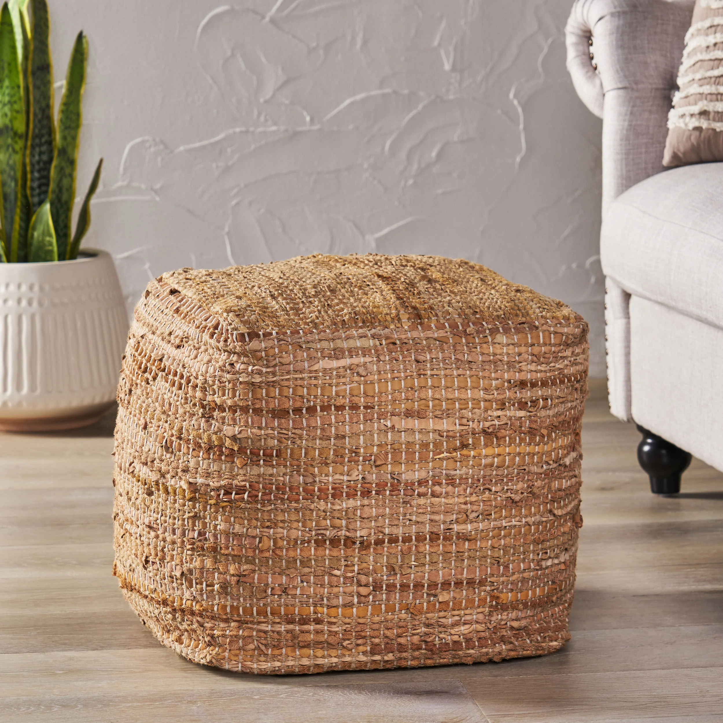 Glencoe Boho Handcrafted Fabric Cube Pouf - furnishings