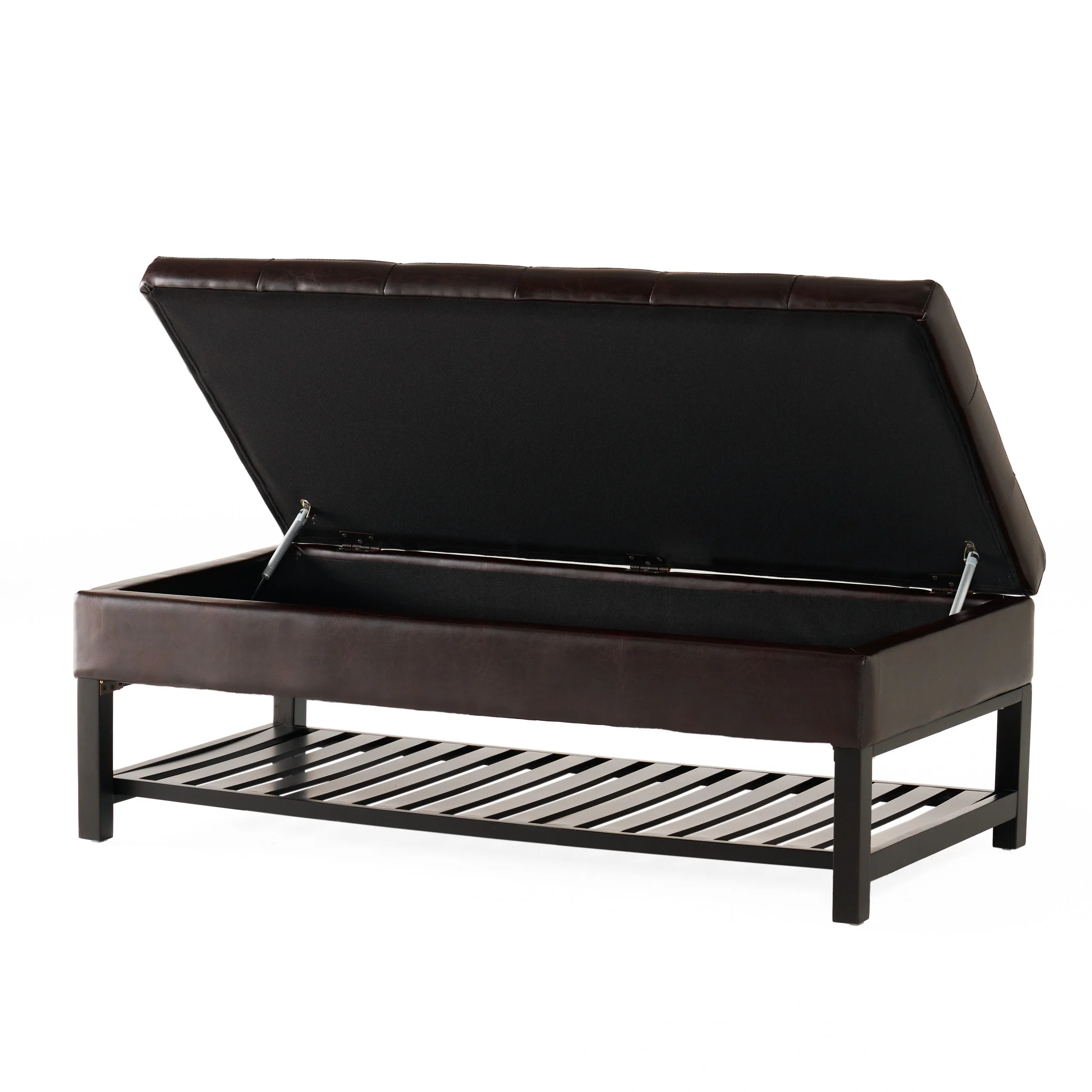 Felix Brown Wood Rectangle Storage Ottoman Coffee Table With Bottom Rack - furnishings