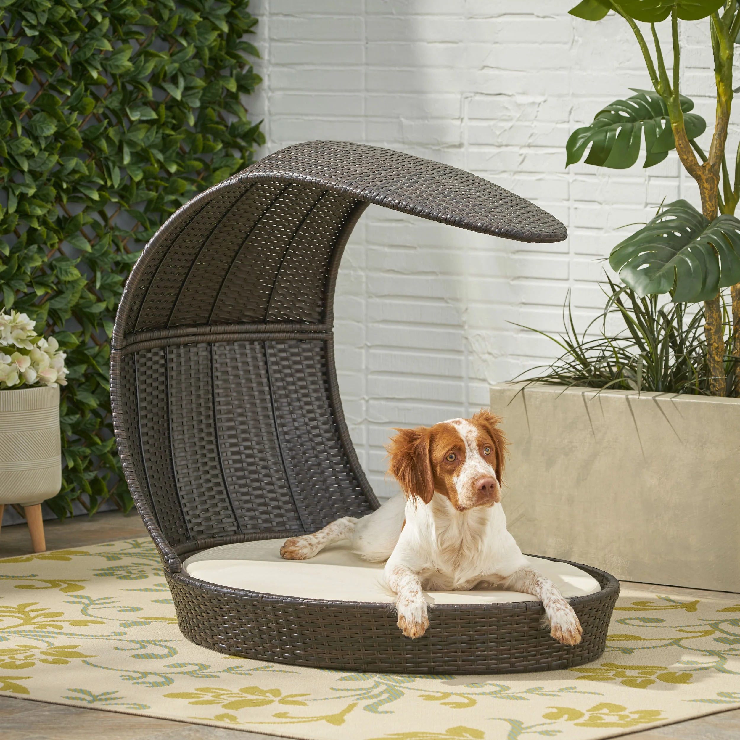 Esom Outdoor Wicker Dog Bed with Water-Resistant Cushion - furnishings