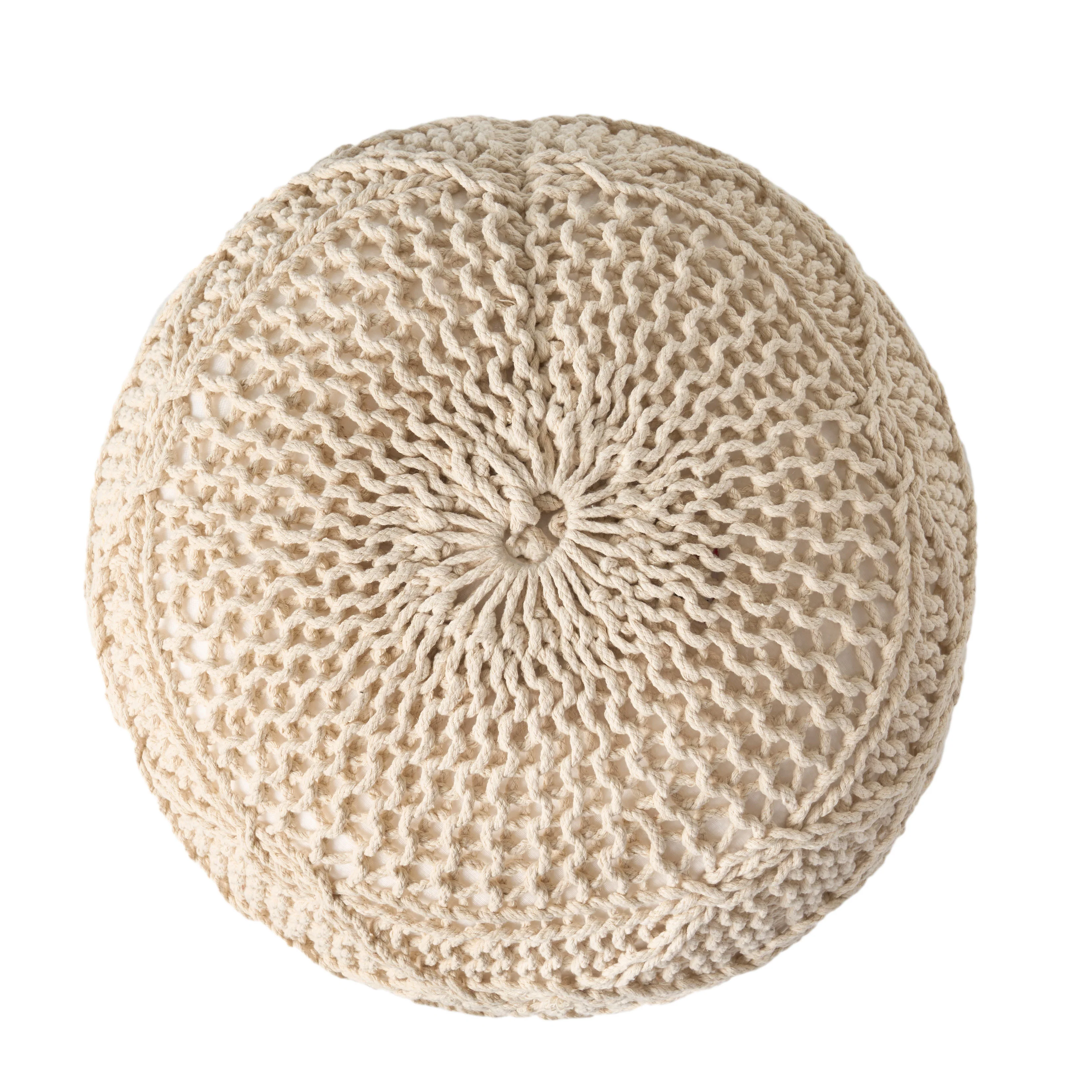 Woodbine Modern Knitted Cotton Round Pouf - furnishings