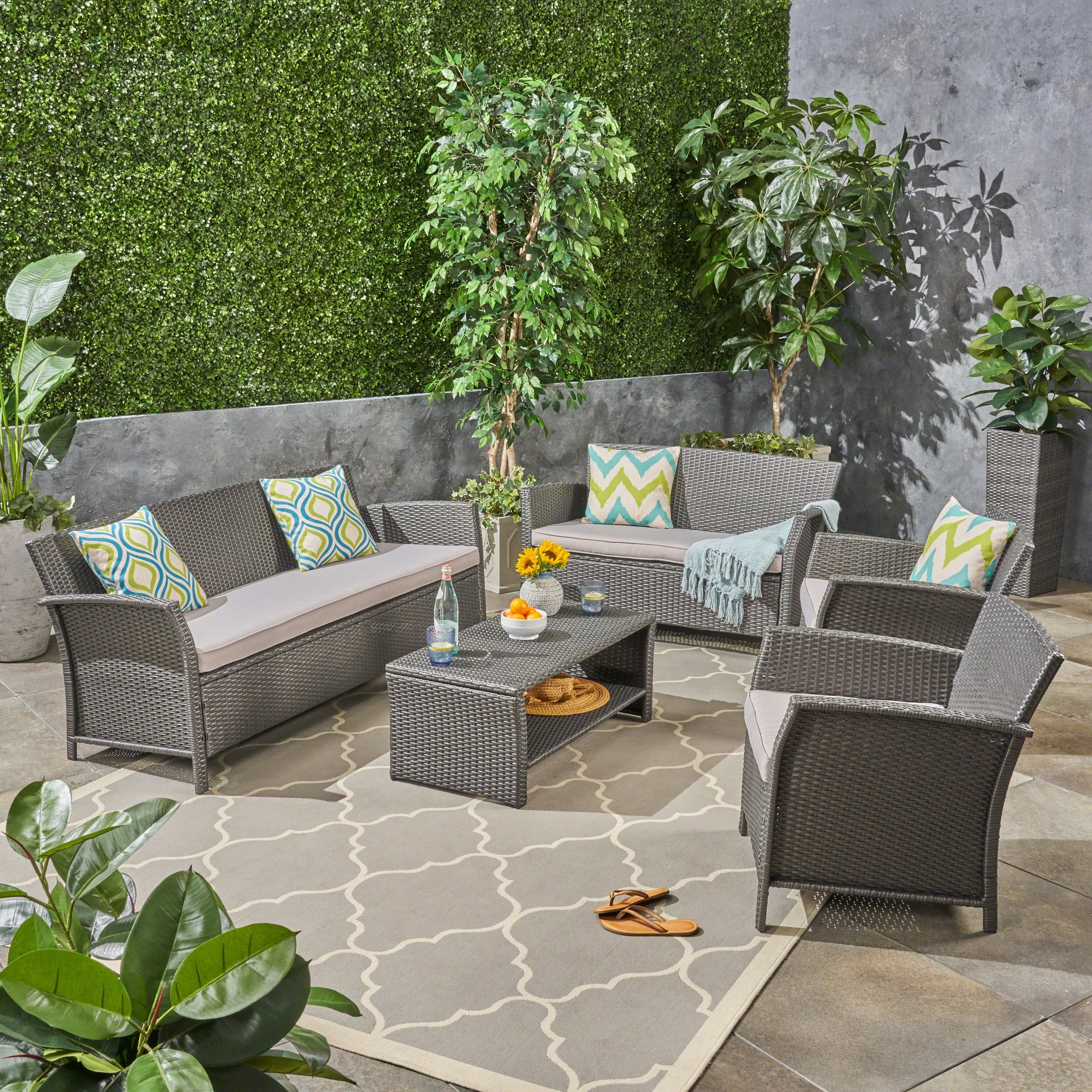 Lucia Outdoor 7 Seater Wicker Chat Set - furnishings