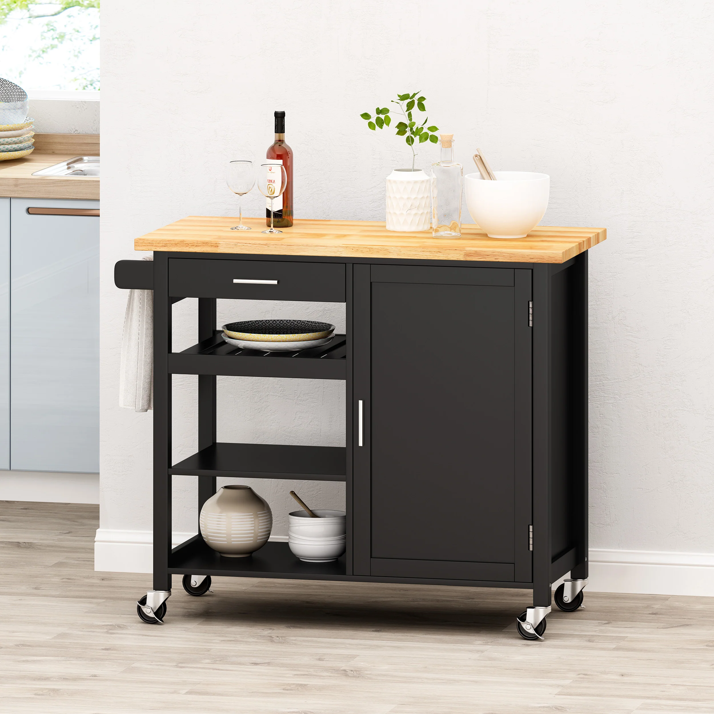 Carmelina Contemporary Kitchen Cart with Wheels - furnishings