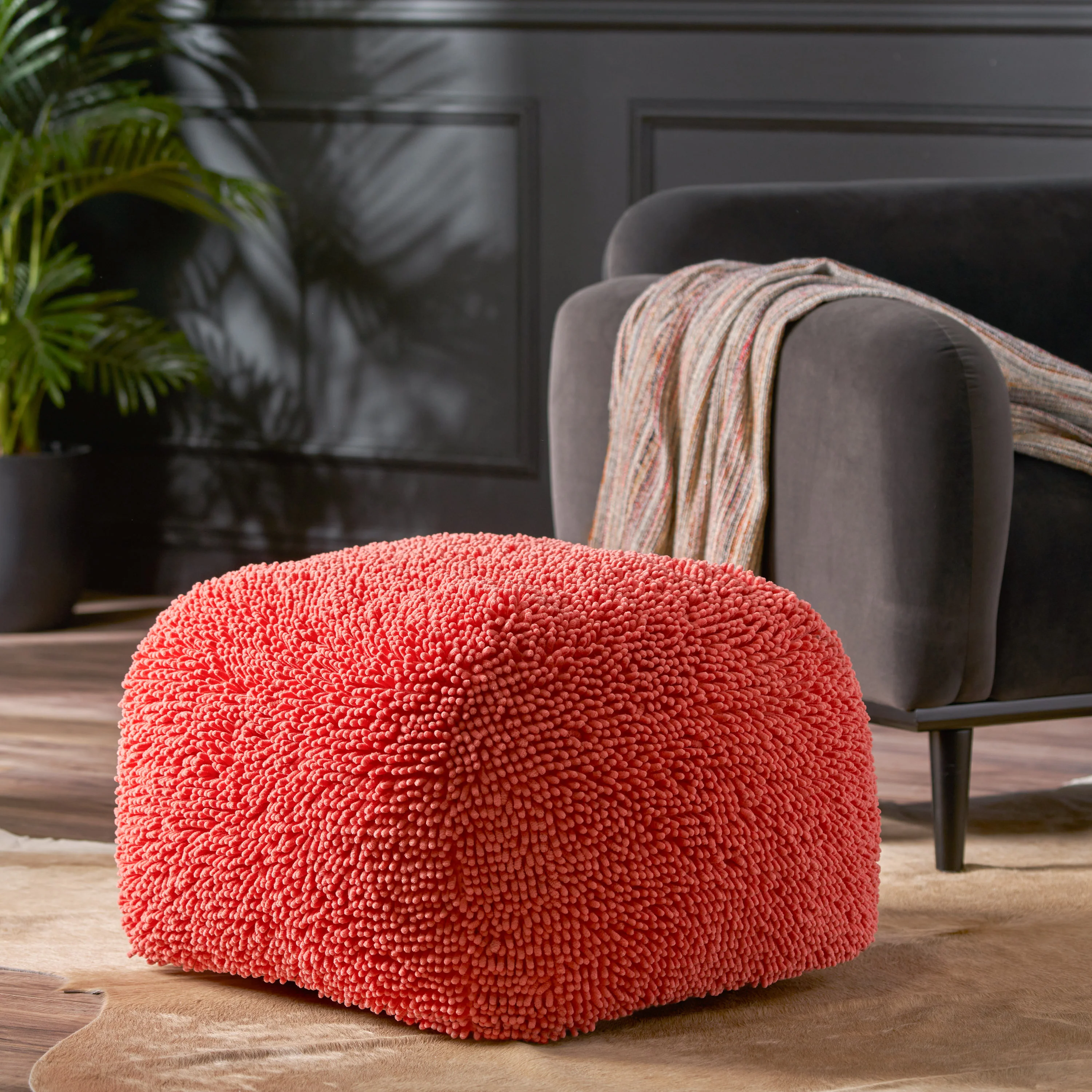 Statham Modern Microfiber Chenille Square Pouf - furnishings