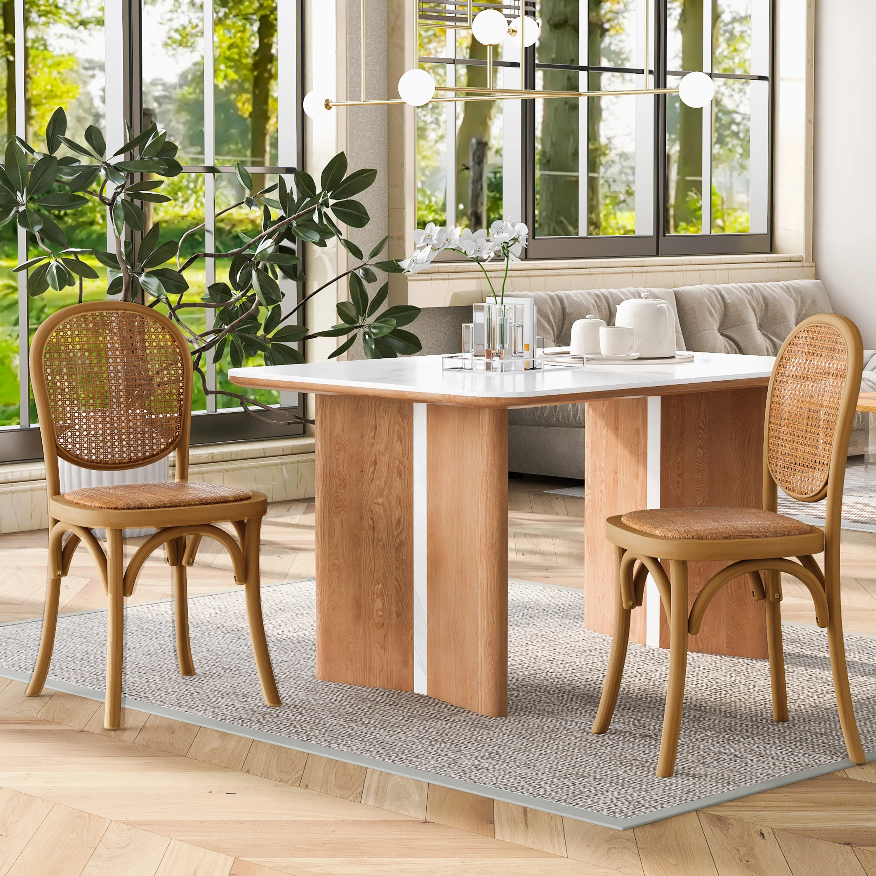 Torin Wood Dining Chair with Cane Rattan Wood Webbing - furnishings