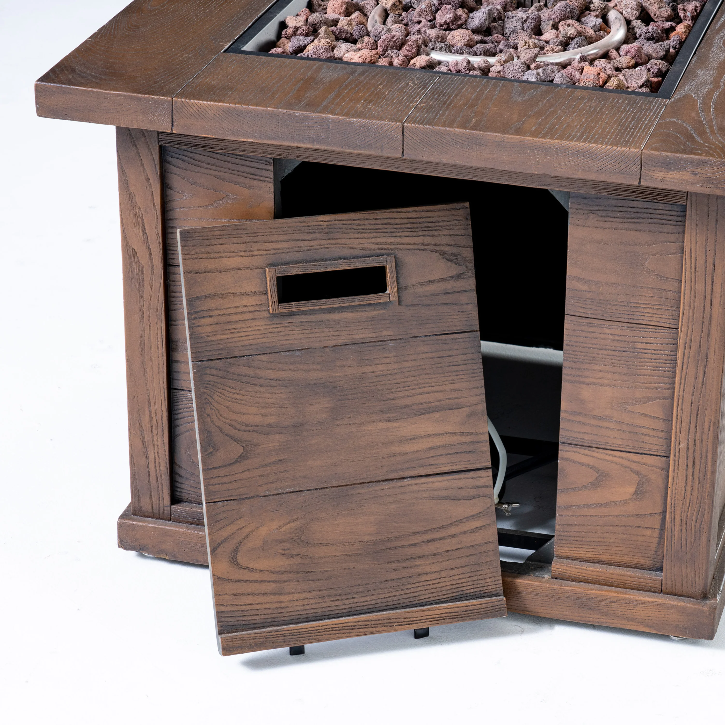 Ellesmere Outdoor Wood Patterned Square Gas Fire Pit - furnishings