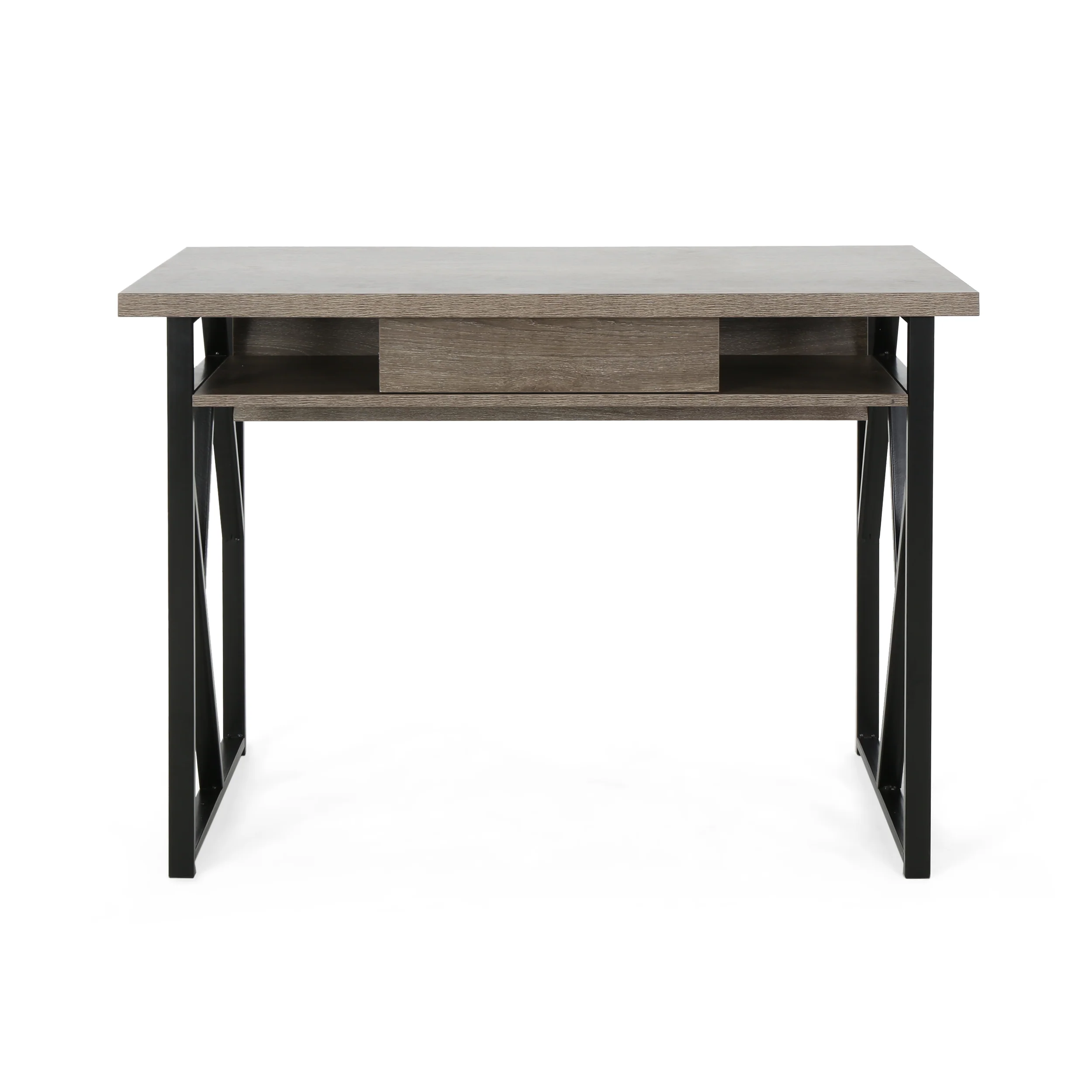 Janet Modern Industrial Iron Frame Writing Desk with Drawer - furnishings