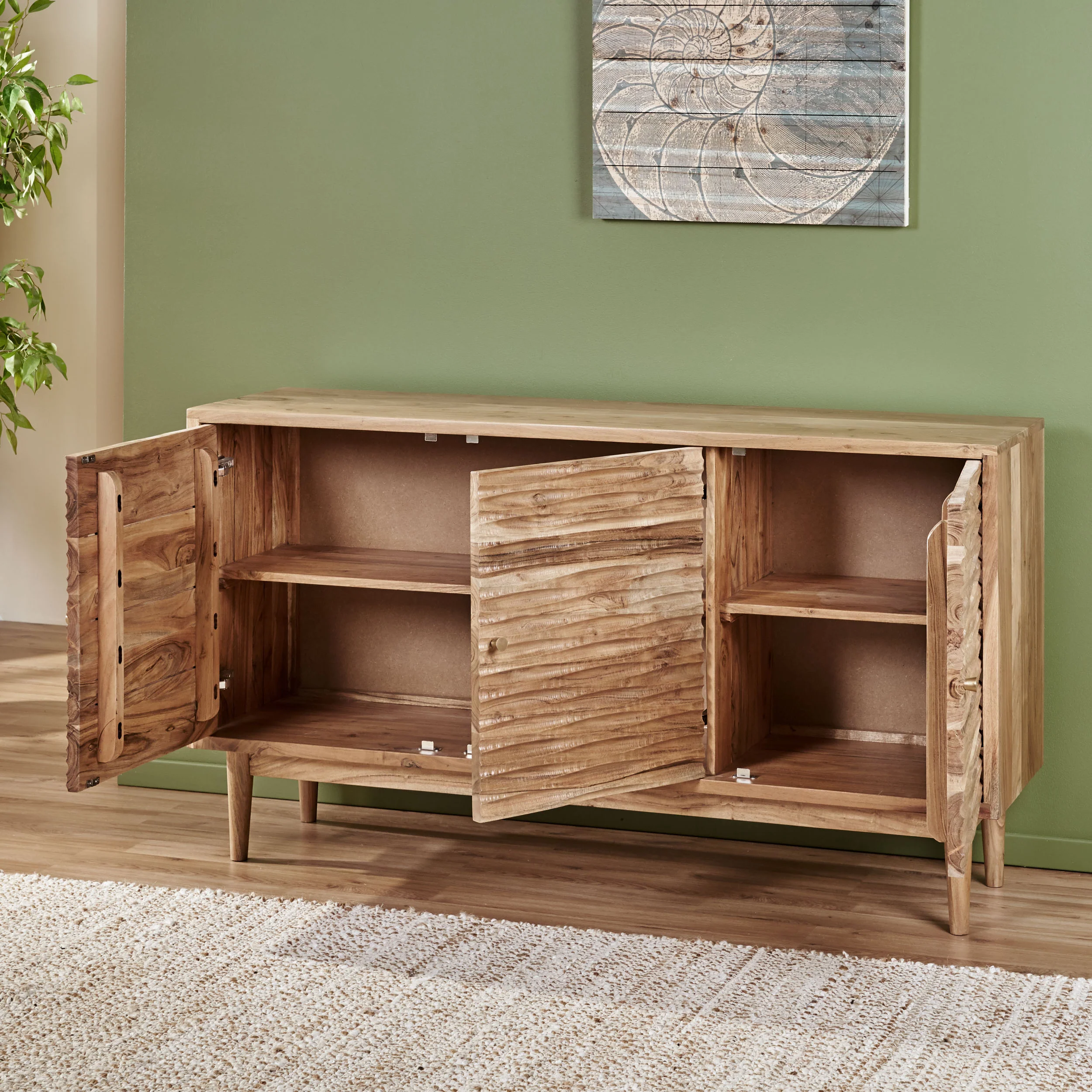 Tennille Warrenton Boho Handcrafted 2 Door Acacia Wood Sideboard, Natural - furnishings