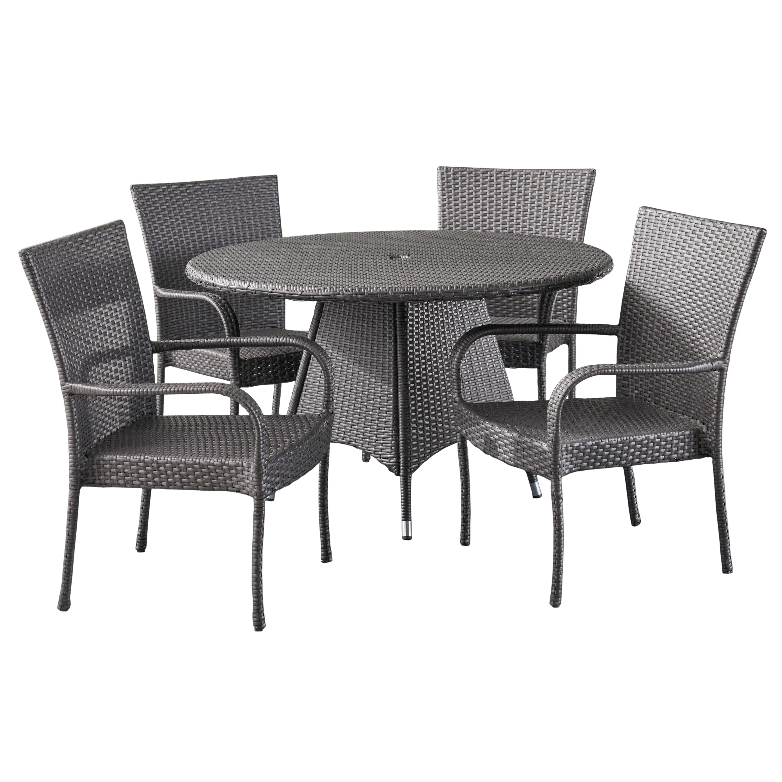 Oliver Outdoor 5 Piece Wicker Dining Set, Grey - furnishings