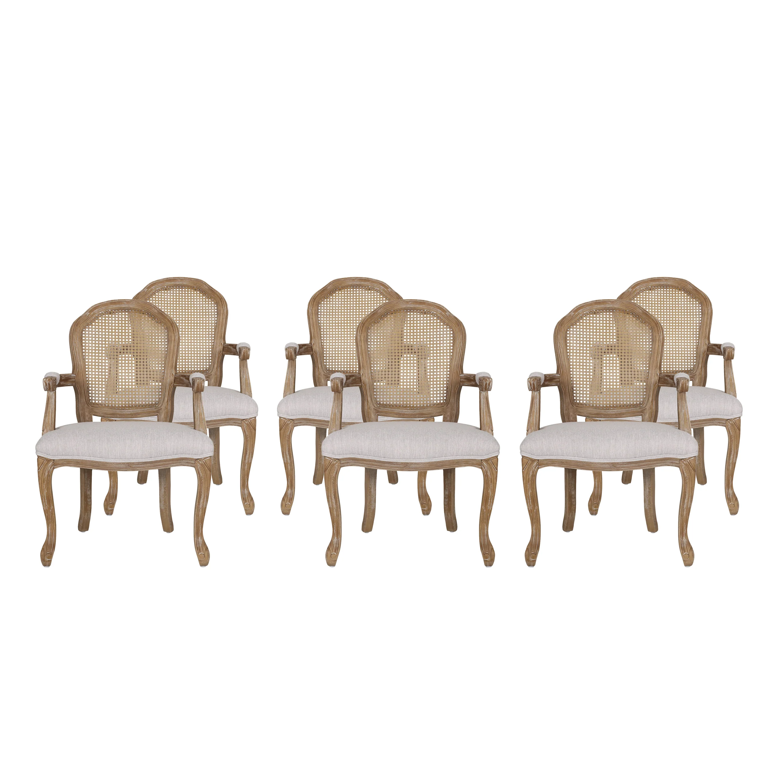 Mariette French Country Wood and Cane Upholstered Dining Chair, Set of 6 - furnishings