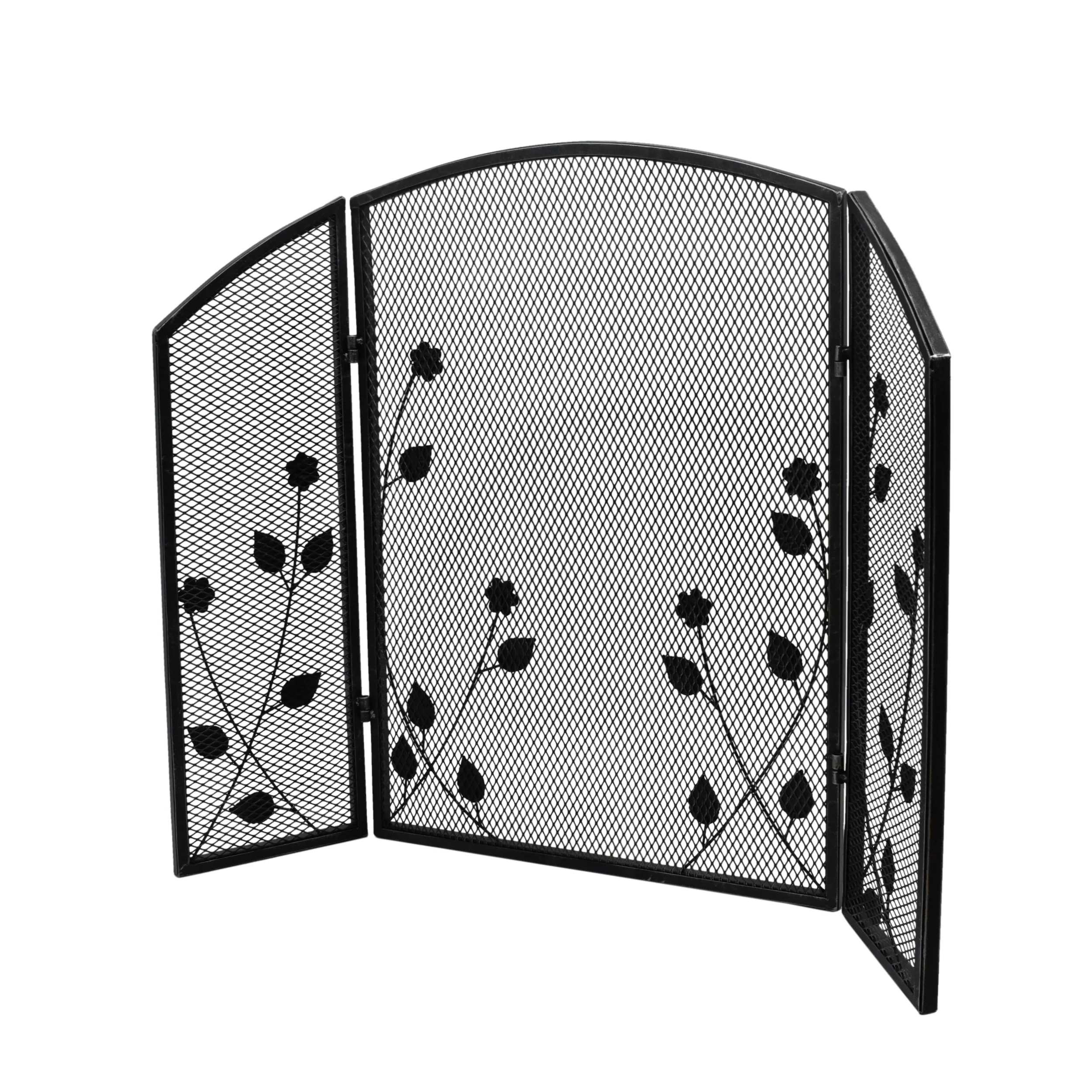 Jenna Modern Iron Firescreen with Leaf Accents - furnishings