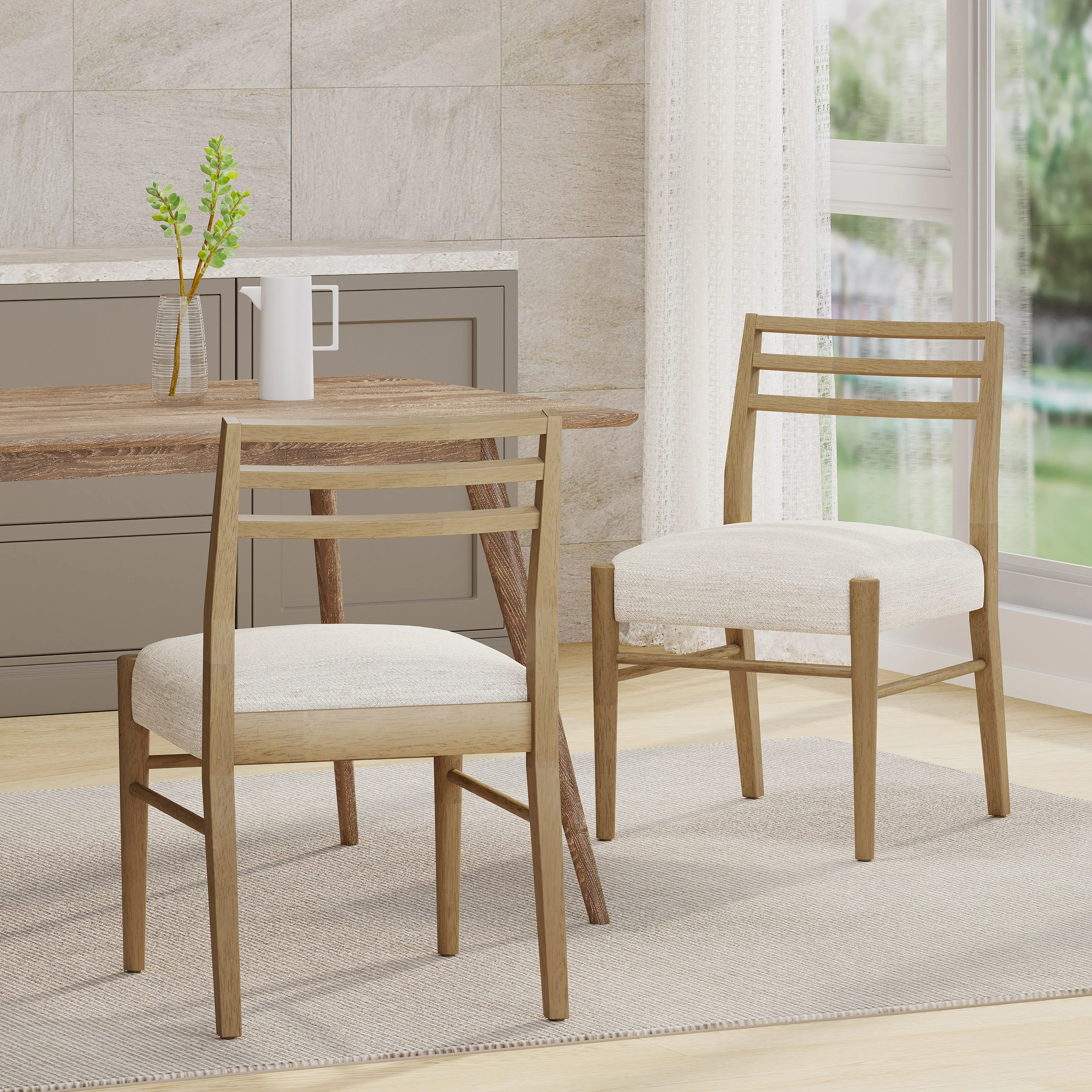 Felly Farmhouse Fabric Upholstered Wood Dining Chairs, Set of 2 - furnishings