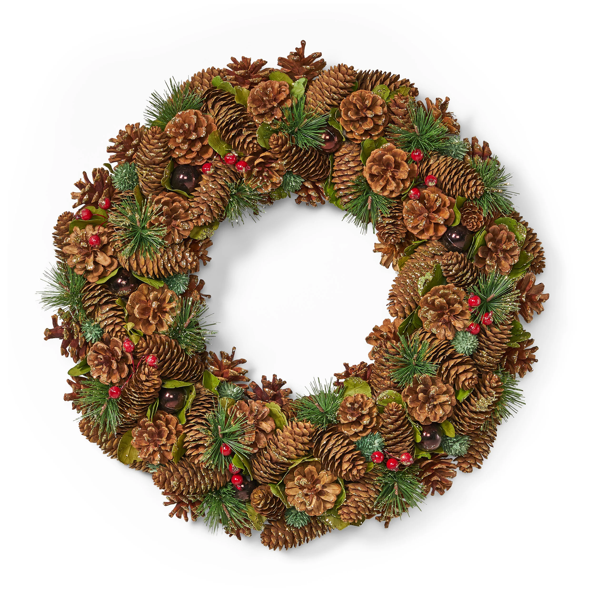 18.5 Inch Artificial Pinecone and Glitter Christmas Wreath - furnishings