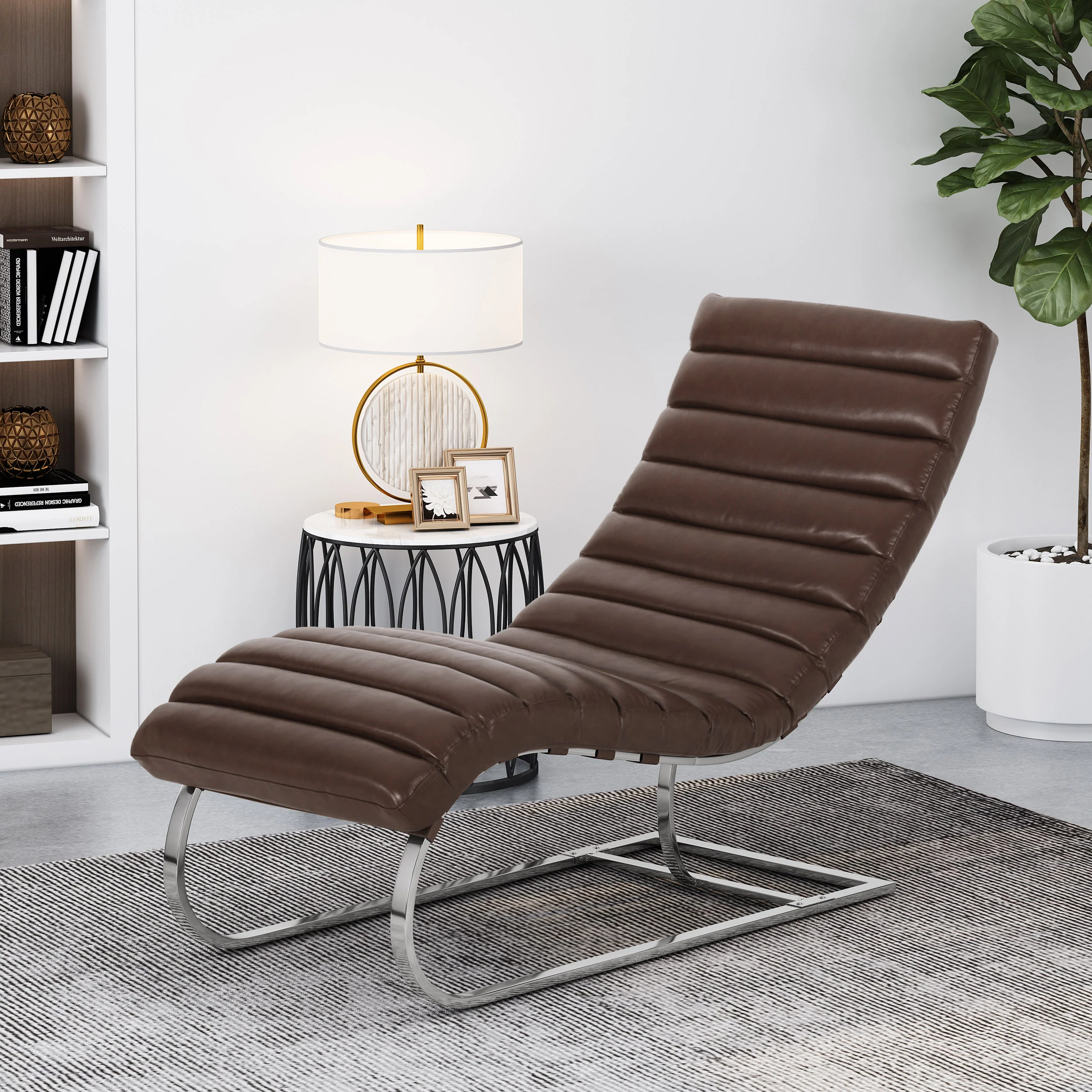 Pearsall Modern Channel Stitch Chaise Lounge - furnishings