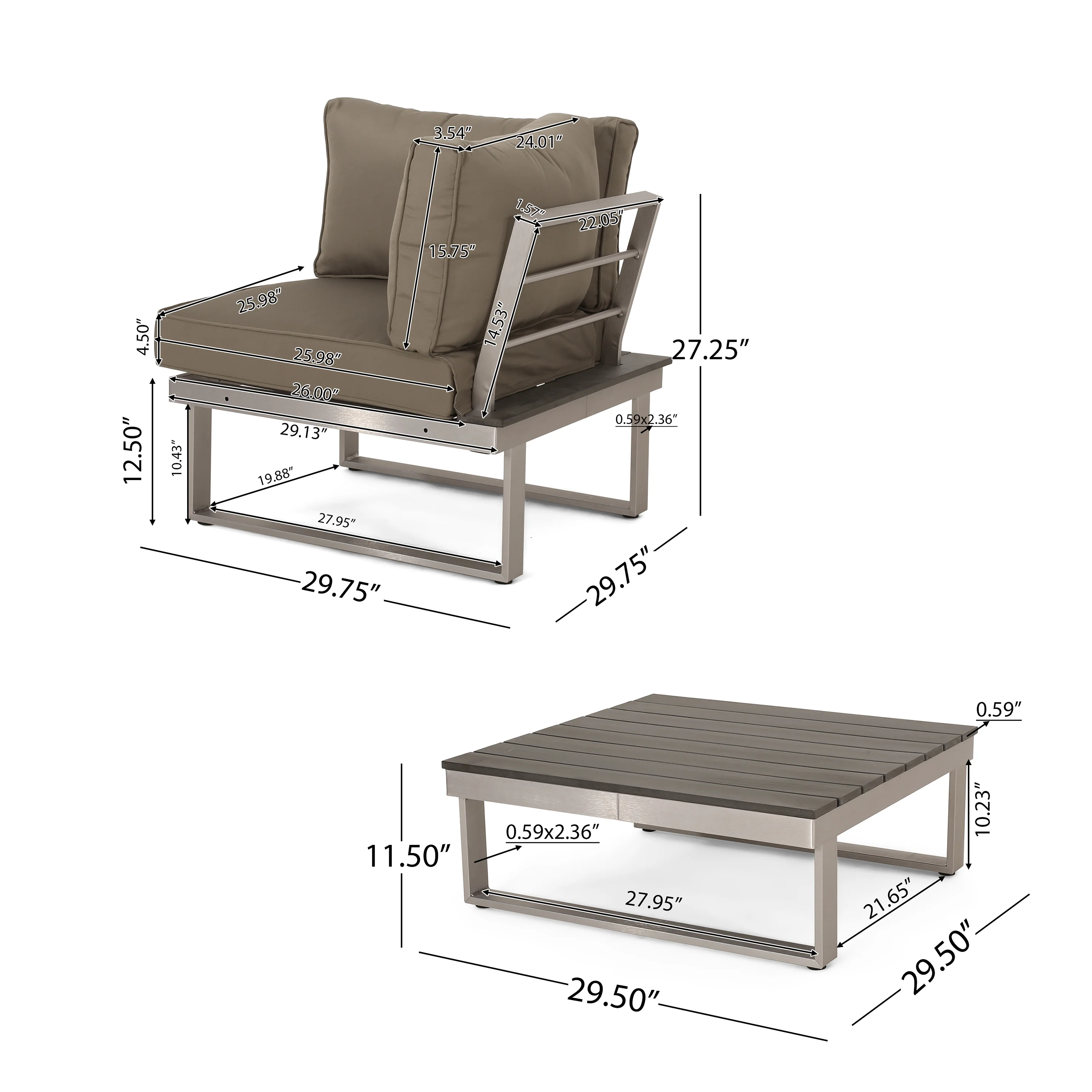 Johana Outdoor Aluminum V-Shaped 5 Seater Sofa Set with Cushions - furnishings