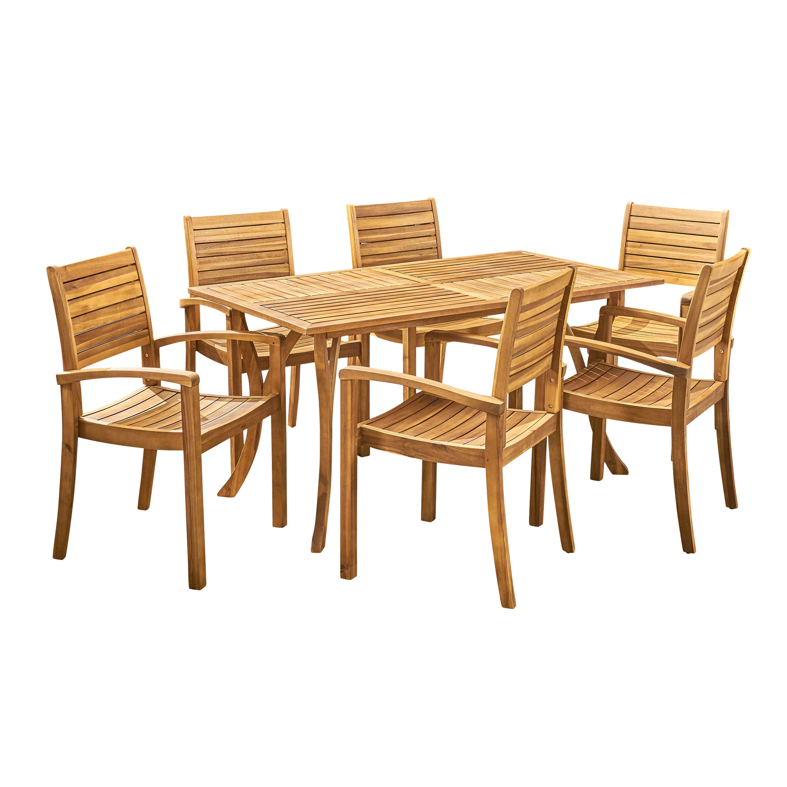 Bauer Outdoor 6-Seater Rectangular Acacia Wood Dining Set - furnishings