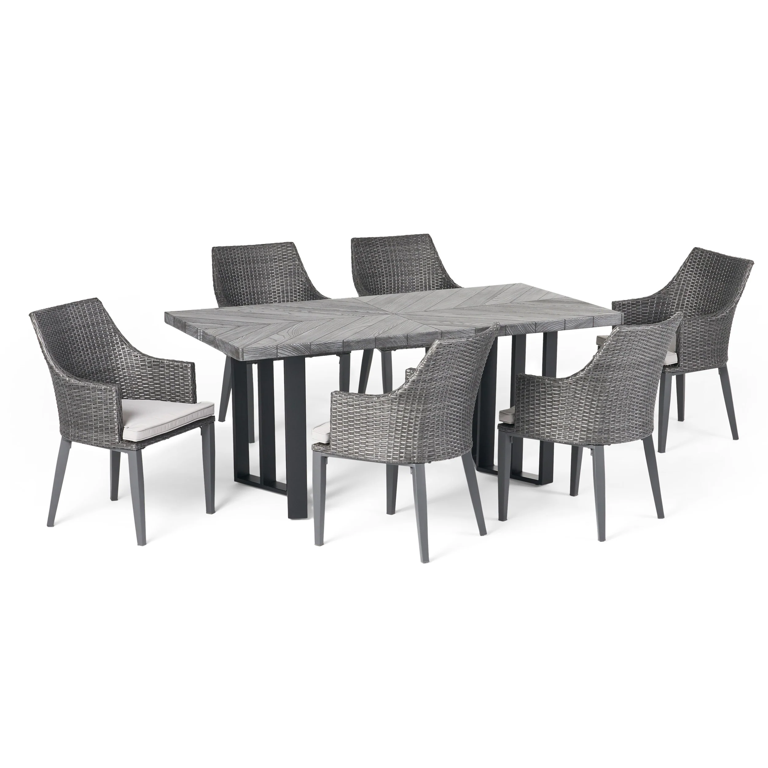 Valby Outdoor 7 Piece Wicker Dining Set with Concrete Dining Table - furnishings