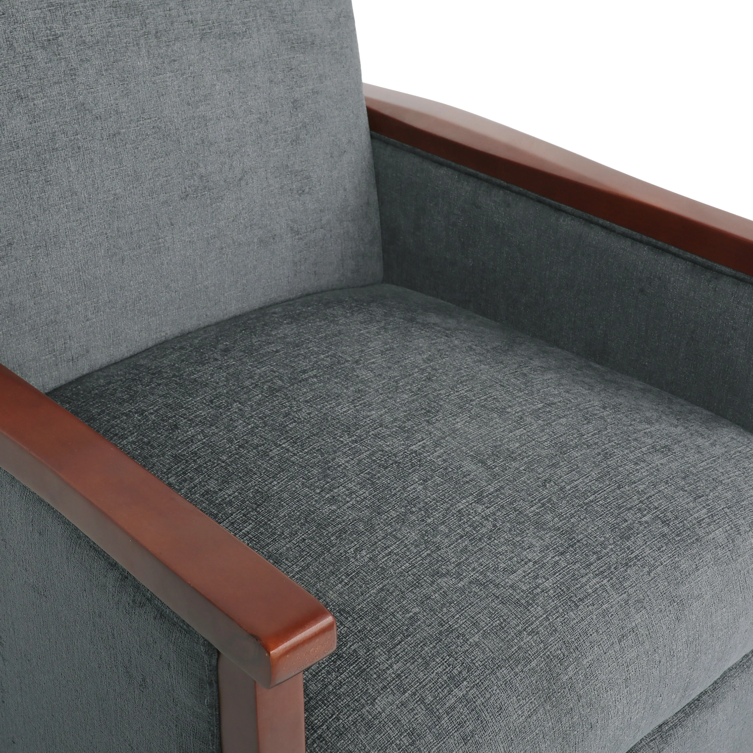 Ambleside Mid Century Modern Fabric Upholstered Wood Pushback Recliners, Set of 2 - furnishings