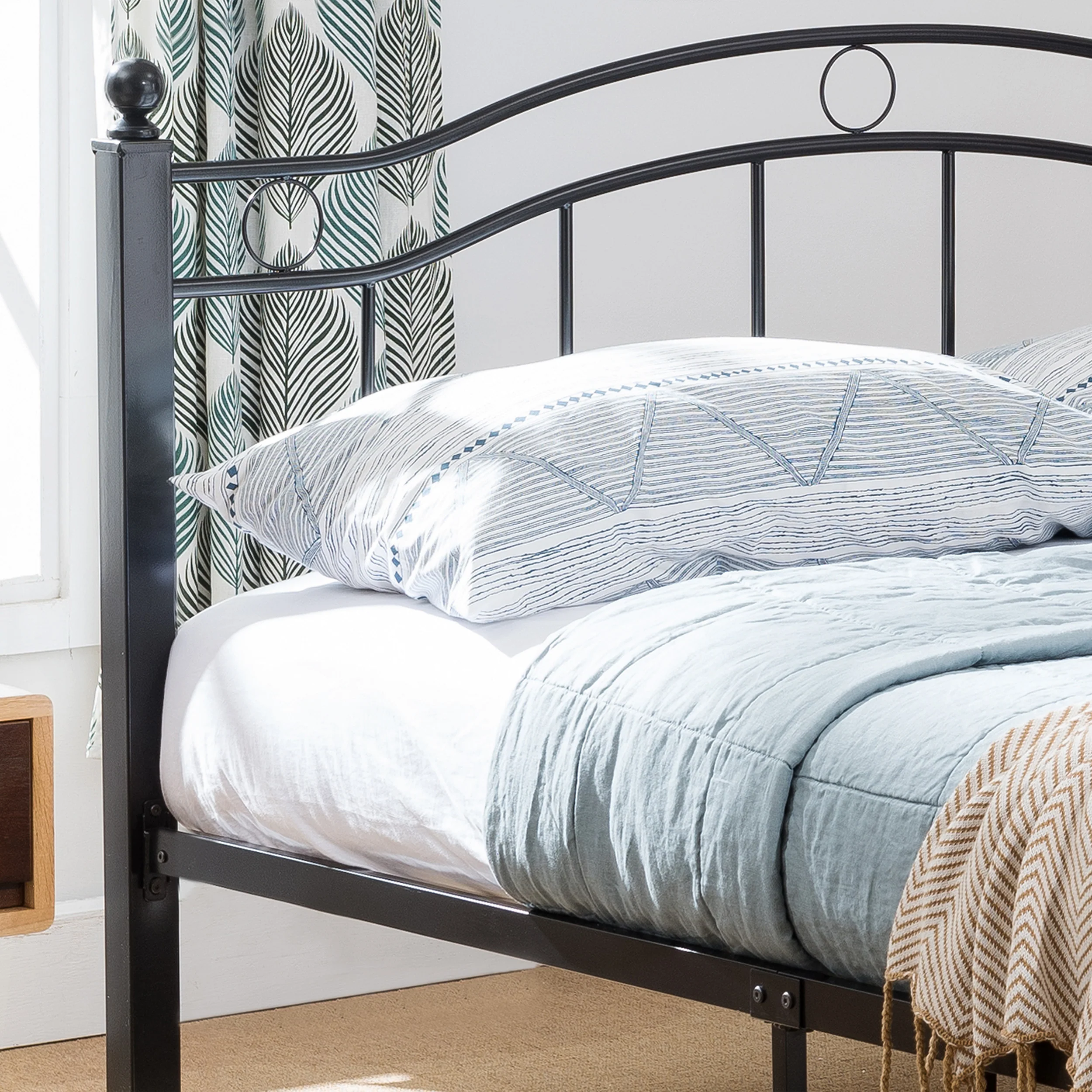 Cole Contemporary Iron Queen Bed Frame with Finial-Topped Legs - furnishings