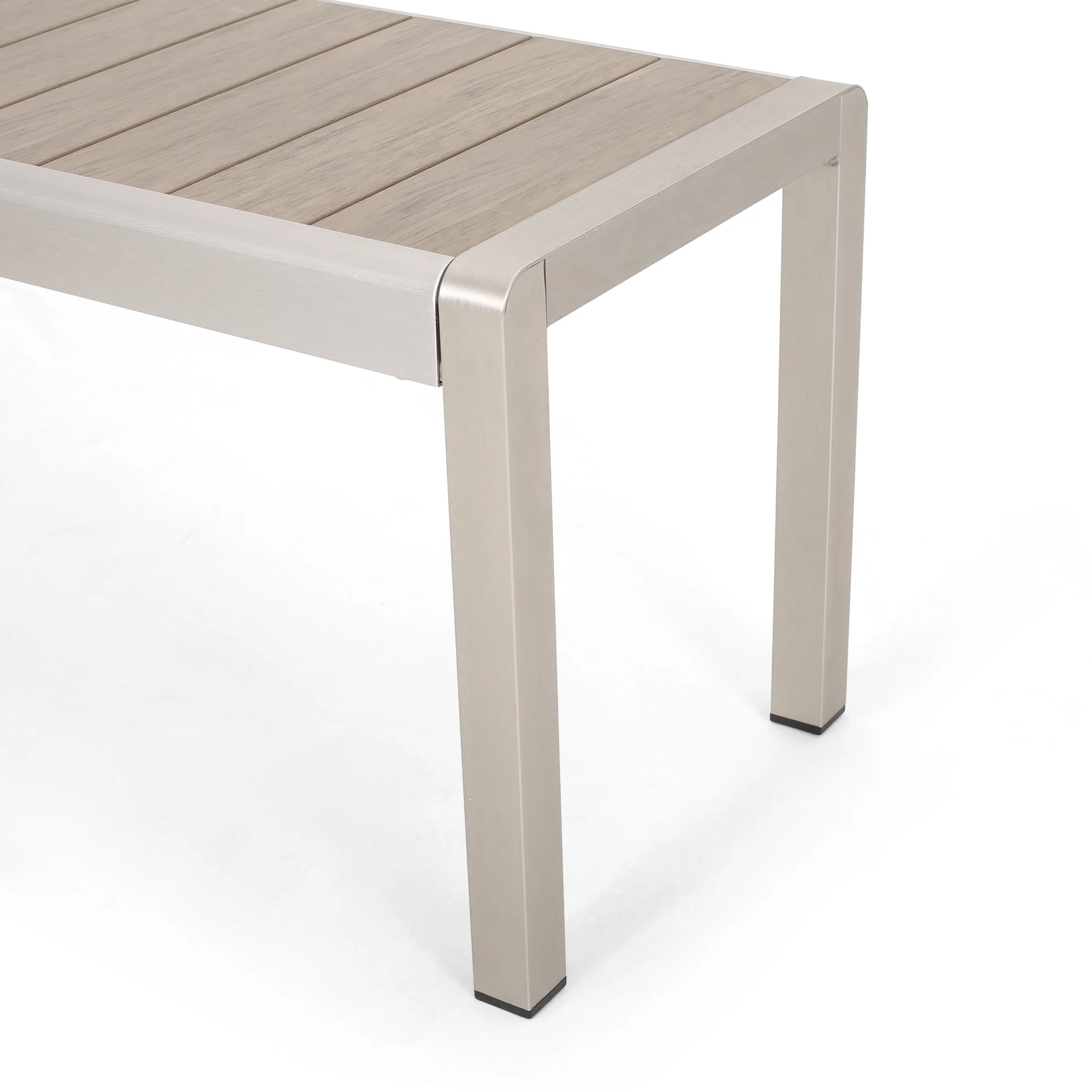 Cherie Outdoor Modern Aluminum Dining Bench with Faux Wood Seat - furnishings