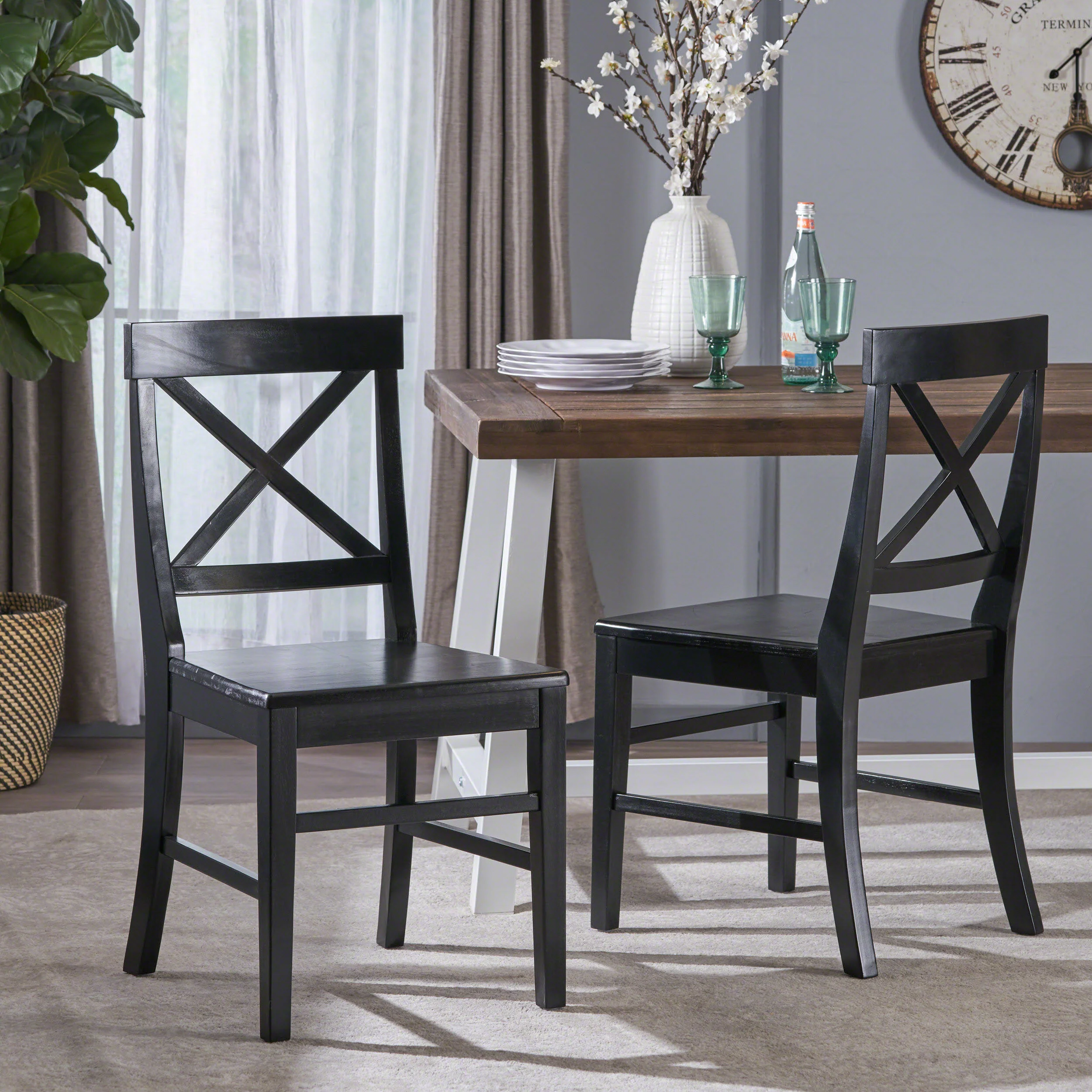 Truda Farmhouse  Acacia Wood Dining Chairs (Set of 2) - furnishings