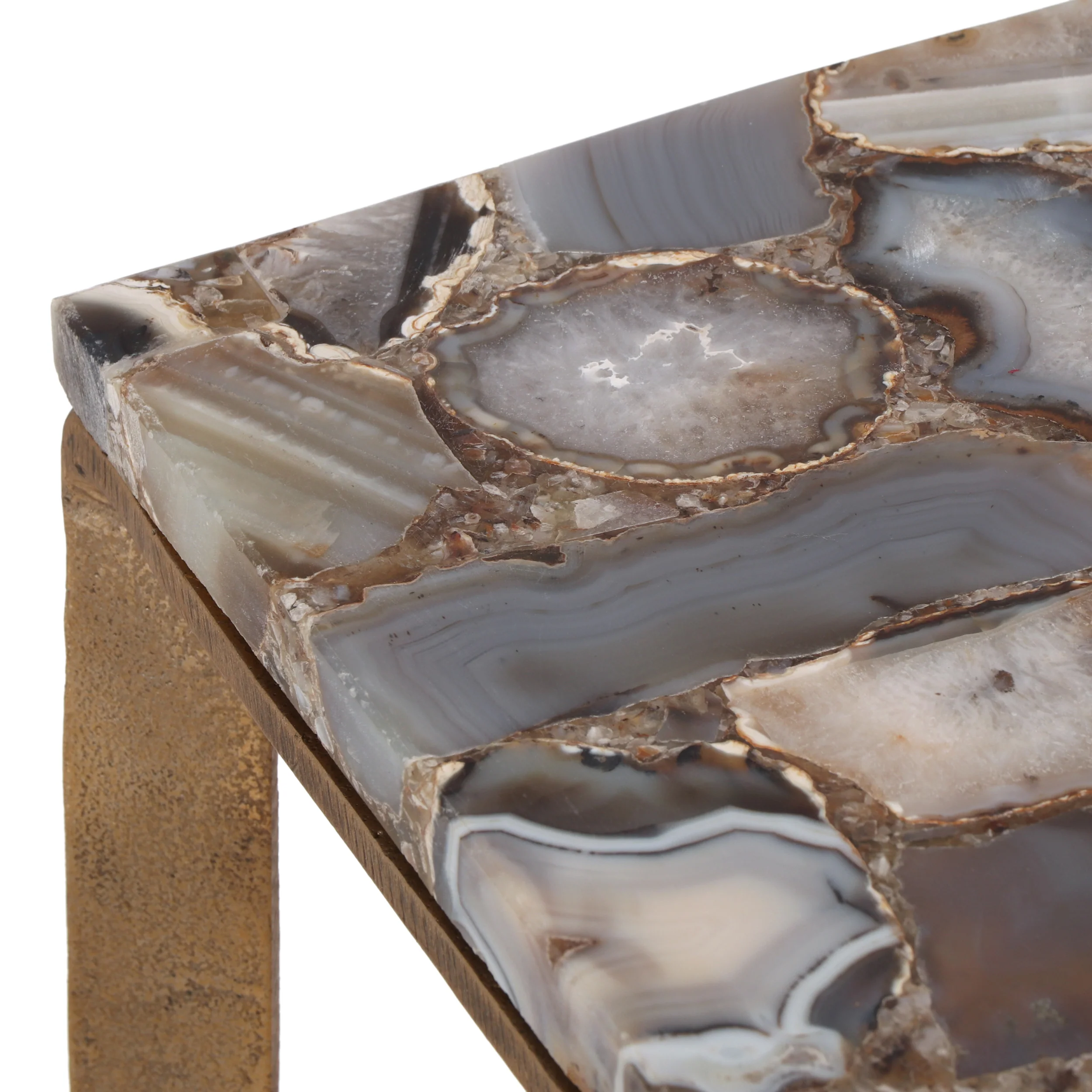 Bridger Boho Glam Handcrafted Aluminum Side Table with Agate Marble Top, Natural and Raw Brass - furnishings