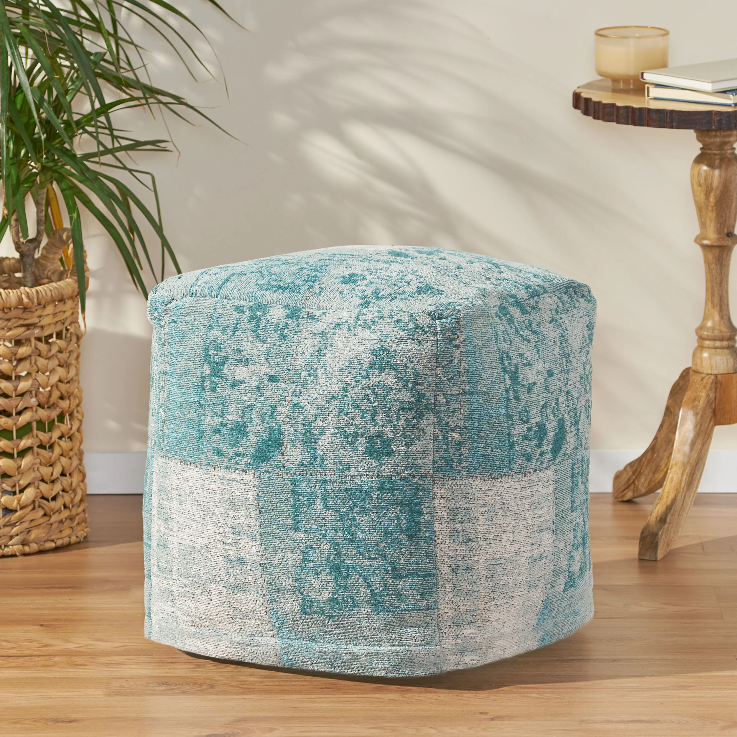 Layia Hand Loomed Boho Fabric Cube Pouf - furnishings