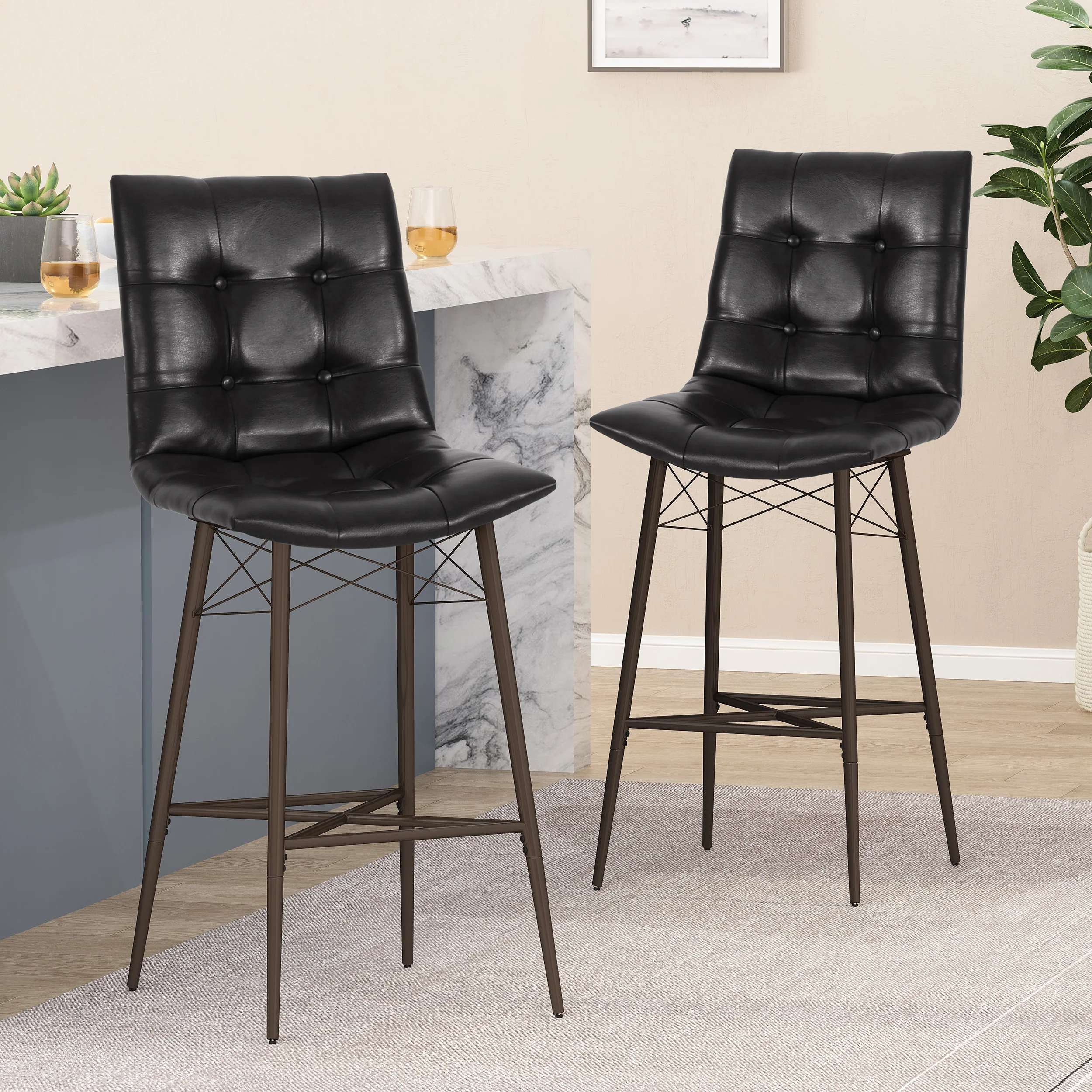 Brayer Contemporary Tufted Barstools, Set of 2 - furnishings