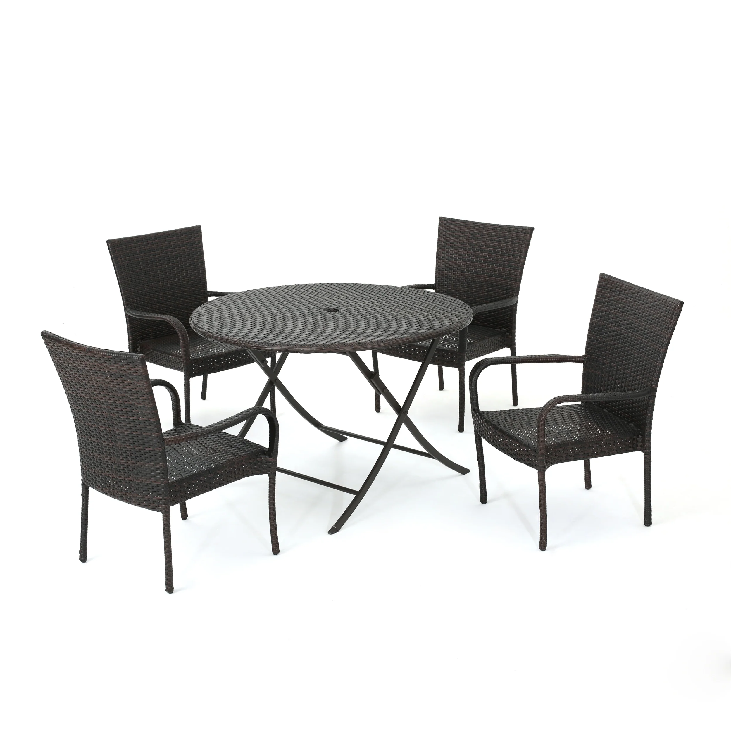 Rafael Outdoor 5 Piece Multi-Brown Wicker Dining Set - furnishings