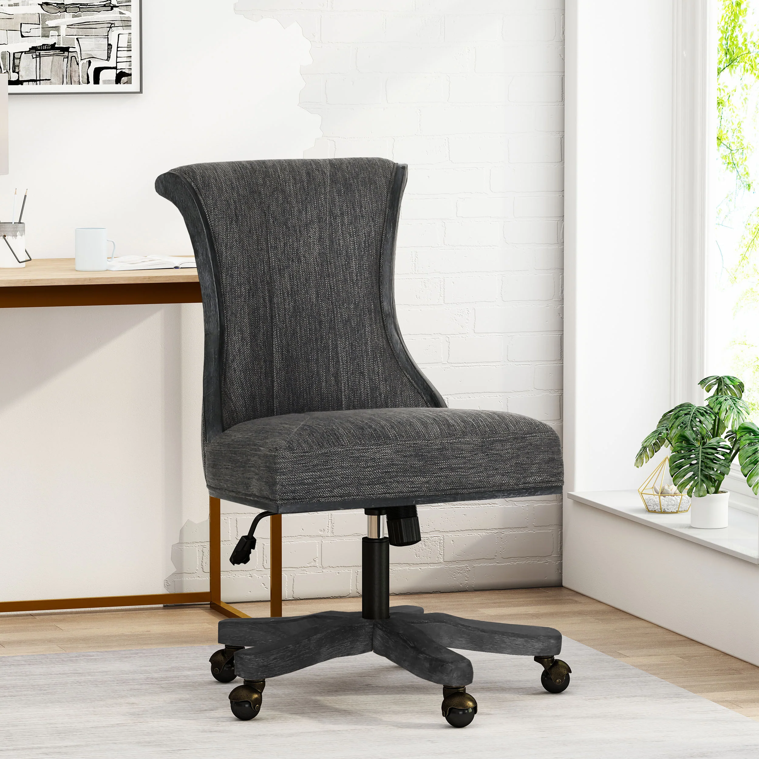 Andrea Contemporary Upholstered Roll Back Swivel Office Chair - furnishings