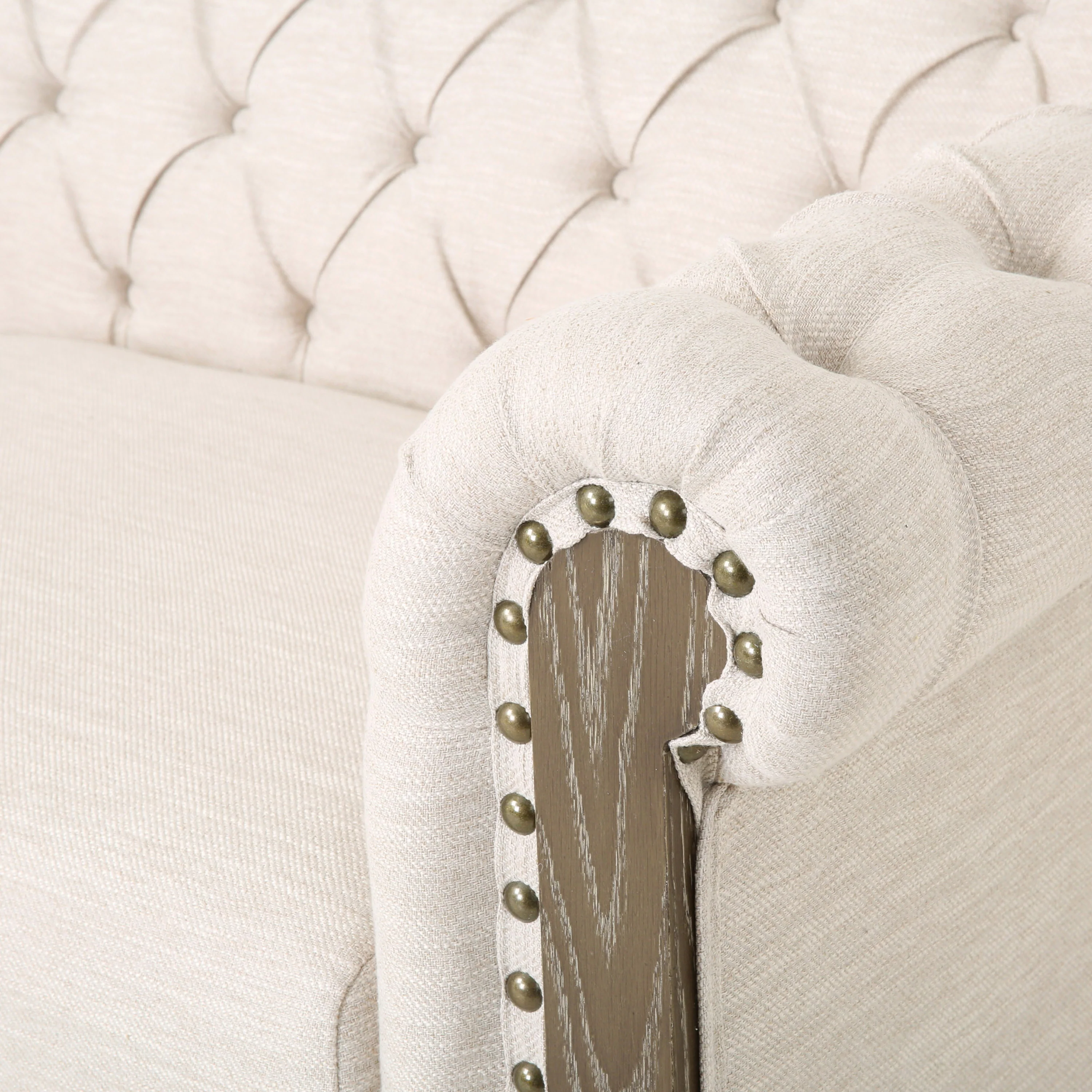 Kinzie Chesterfield Tufted Fabric 3 Seater Sofa with Nailhead Trim - furnishings