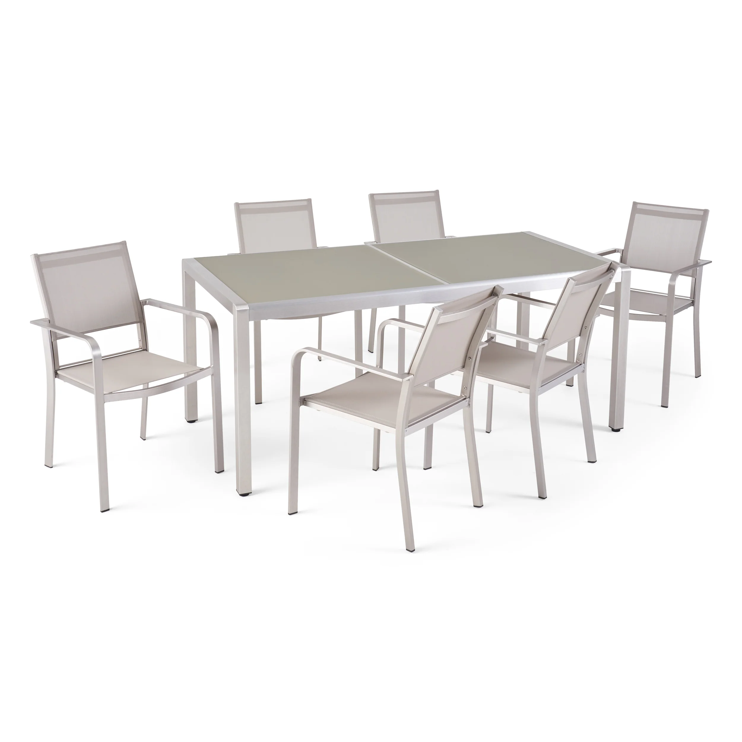 Glauk Outdoor 6 Seater Aluminum Dining Set with Tempered Glass Table Top - furnishings