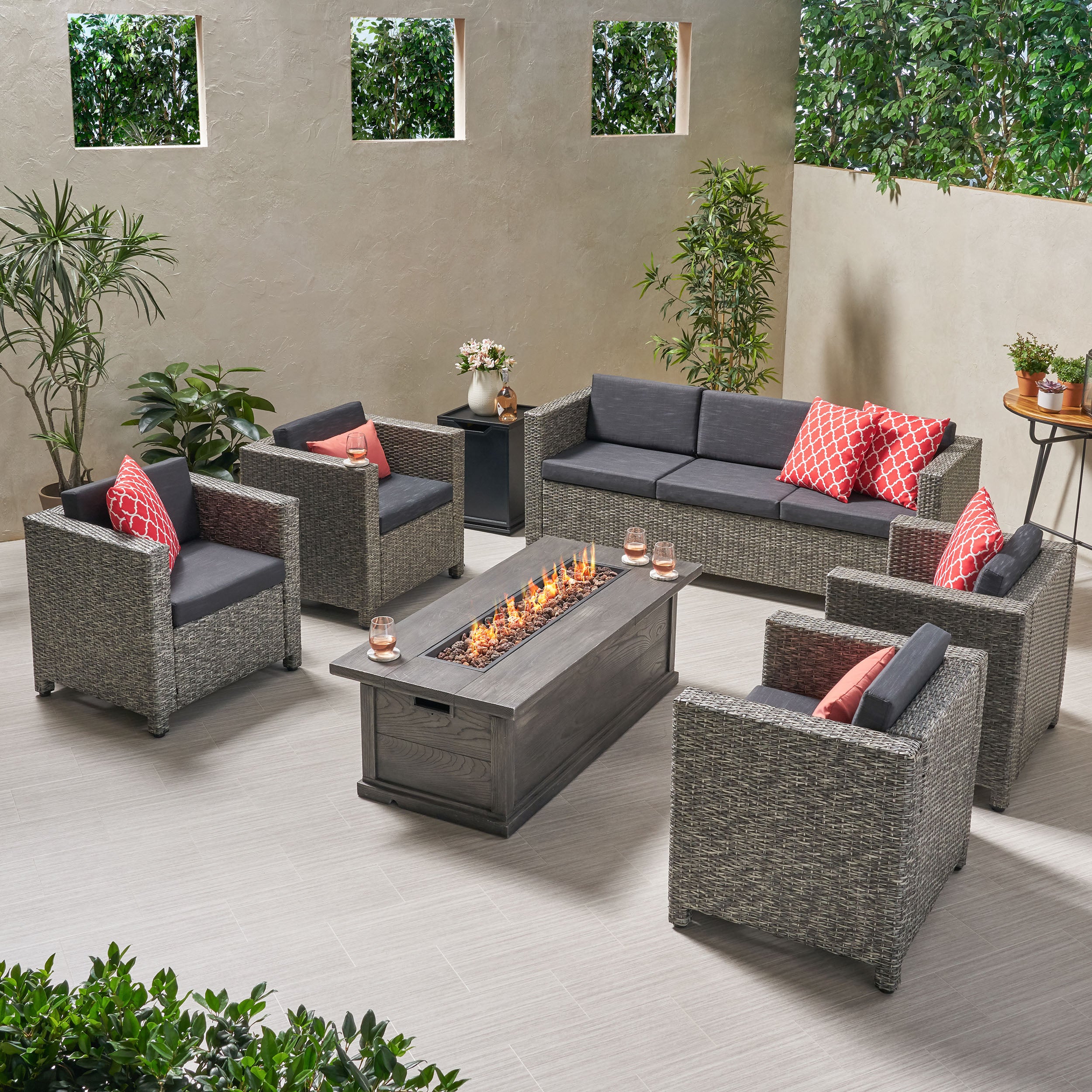 Venice 7-Seater Outdoor Fire Pit Sofa Set - furnishings