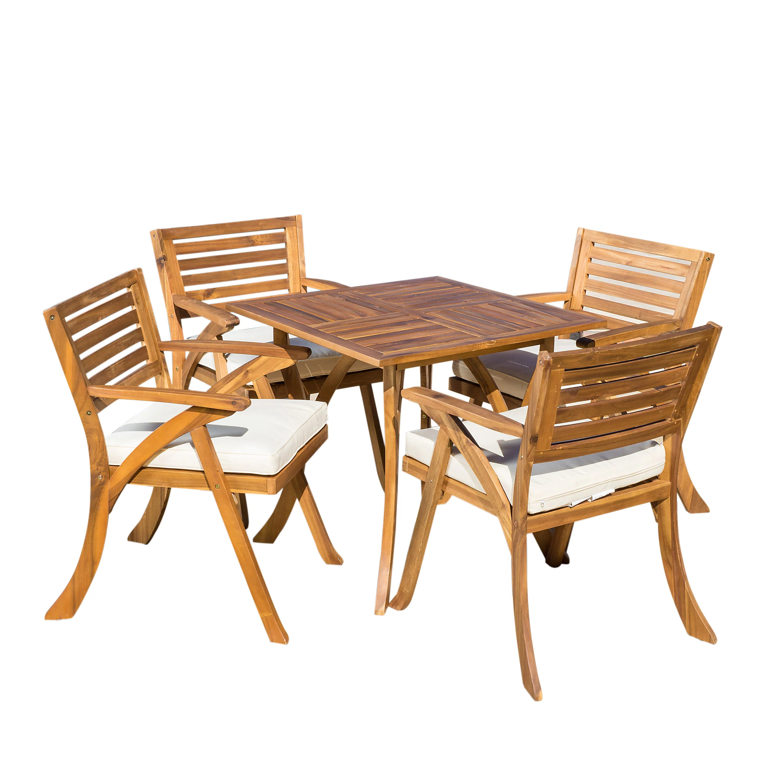 Deandra Outdoor 5-piece Wood Dining Set with Cushions - furnishings
