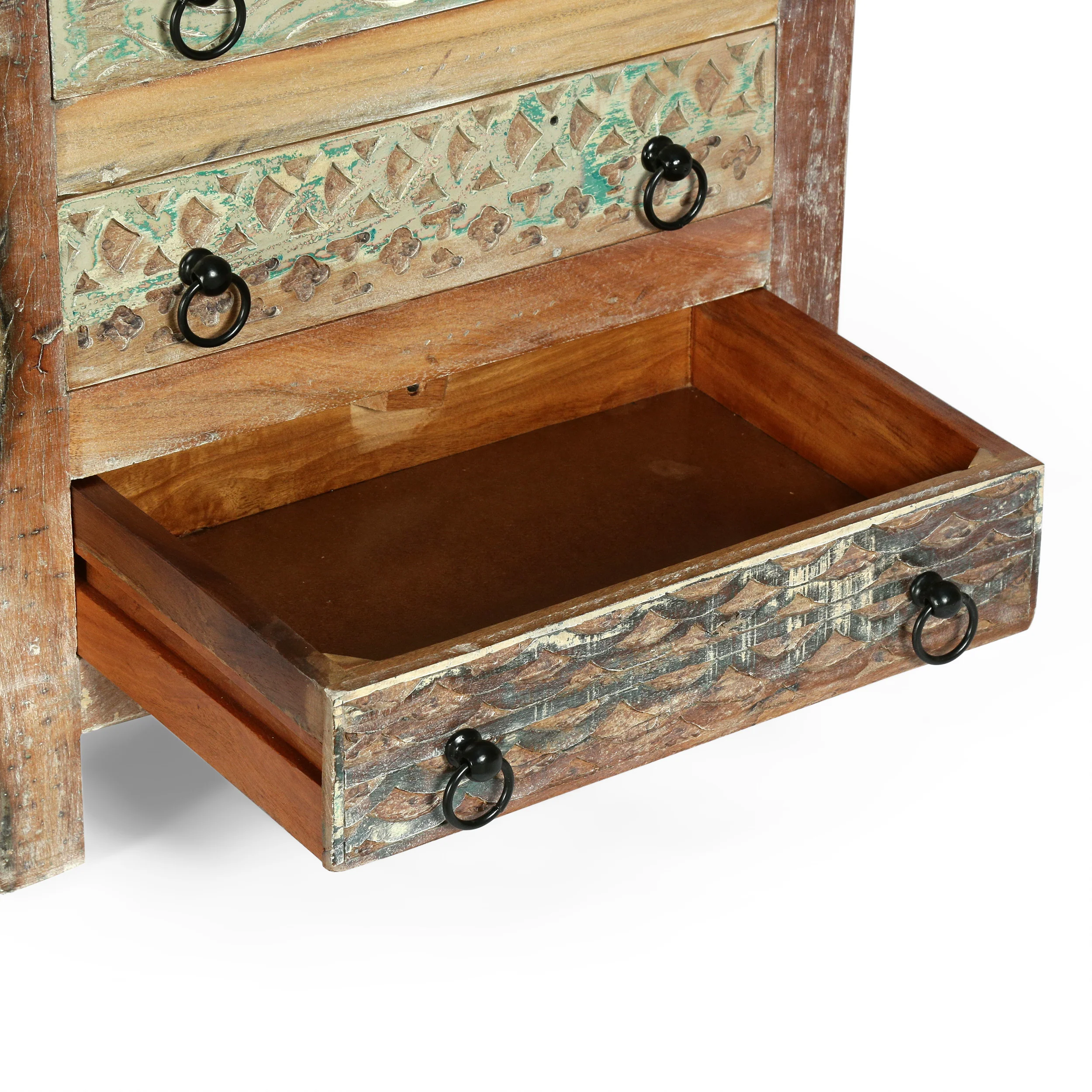 Nita Boho Handcrafted Wooden 4 Drawer Chest, Antique White - furnishings
