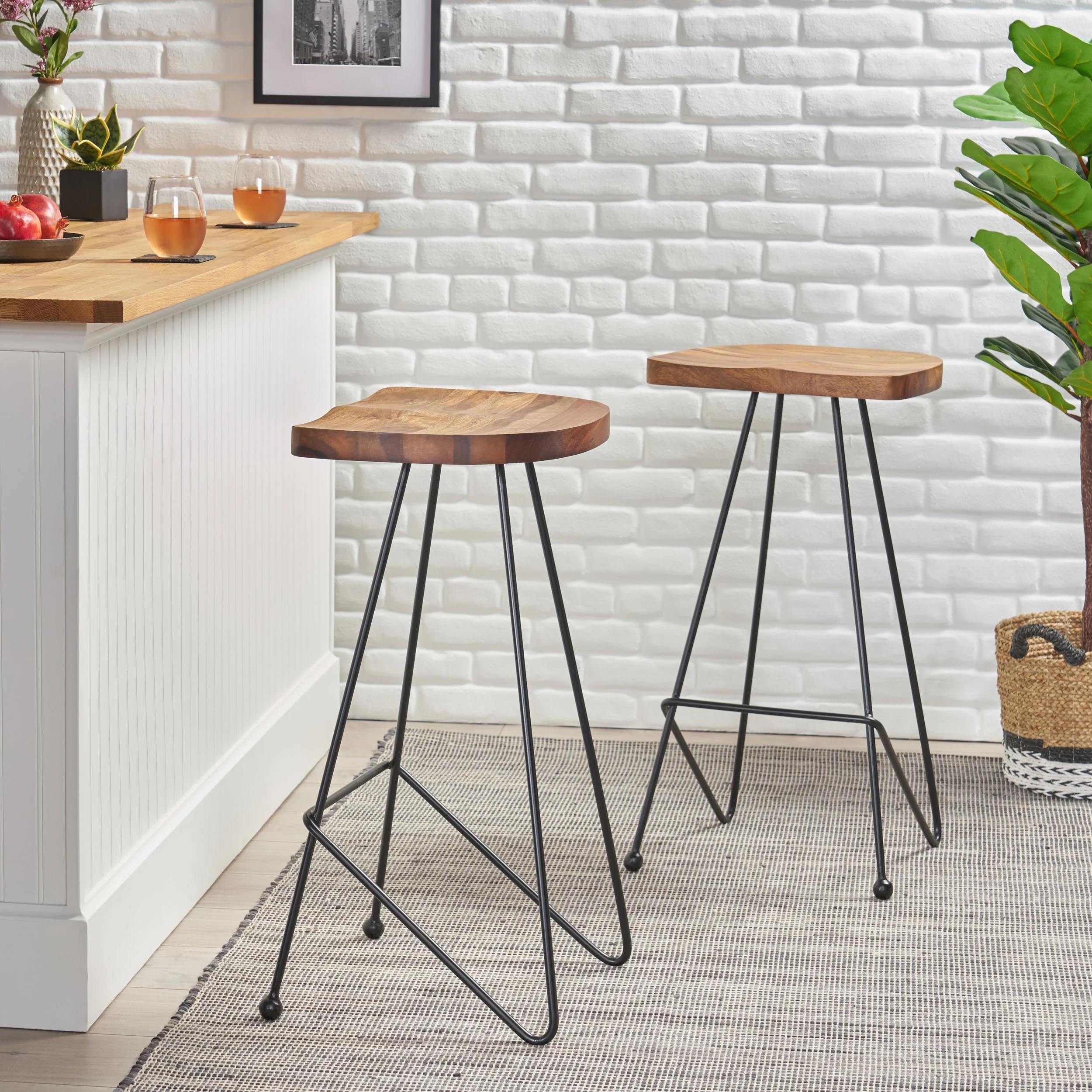 Govan Handcrafted Modern Industrial Wood Bar Stools (Set of 2) - furnishings