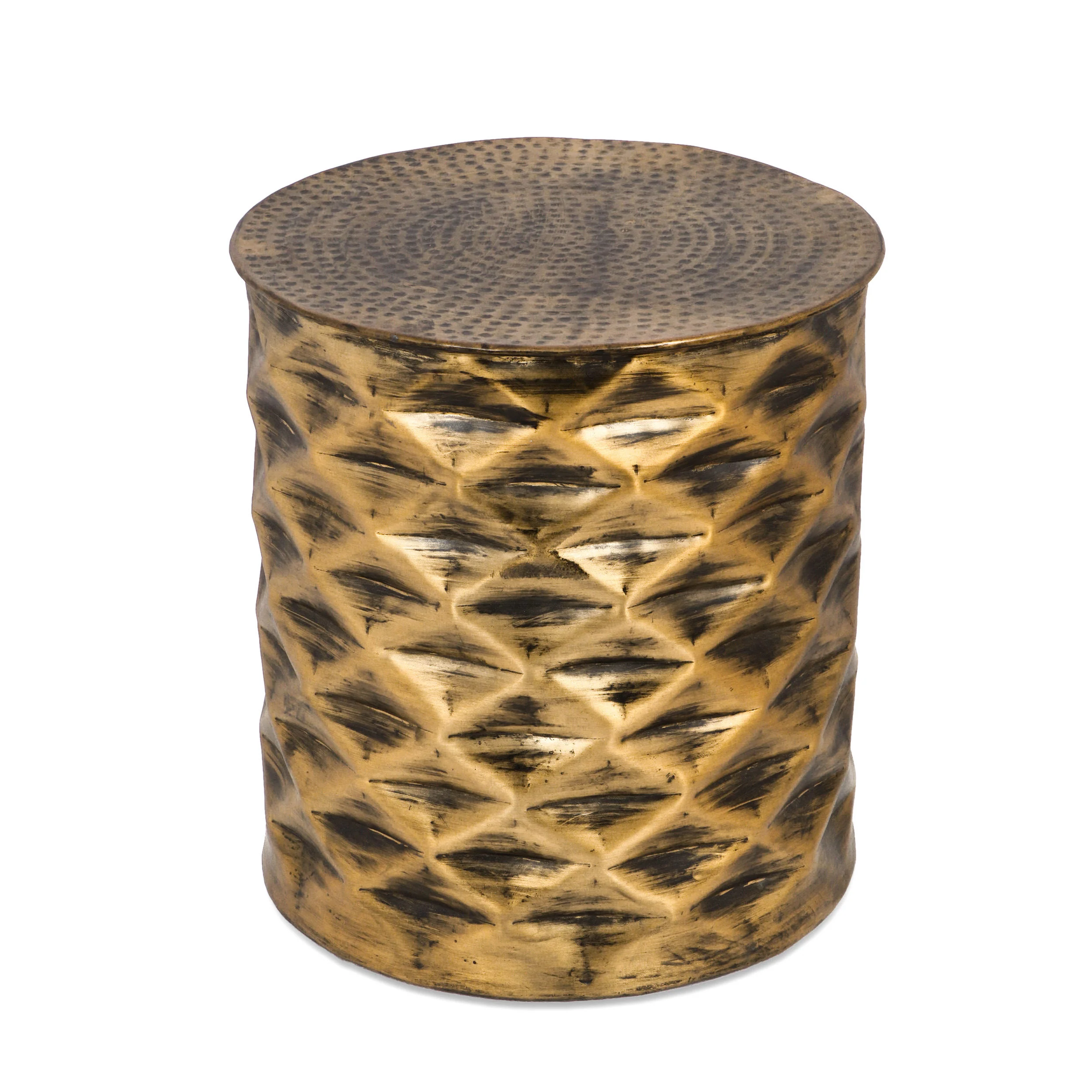 Ella Modern Glam Handcrafted Diamond Pattern Aluminum Side Table - furnishings