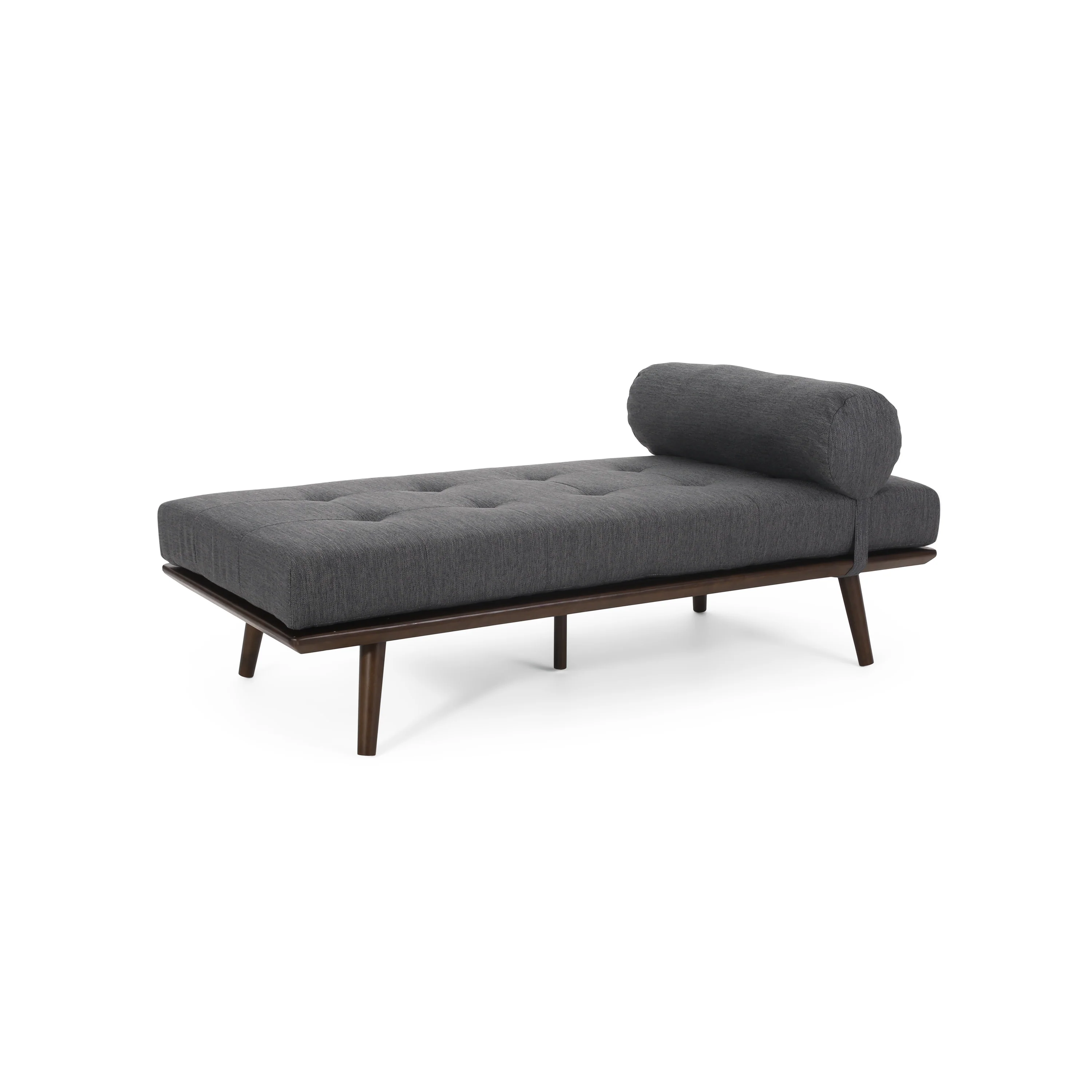 Lancer Mid Century Modern Fabric Tufted Chaise Lounge with Bolster Pillow - furnishings