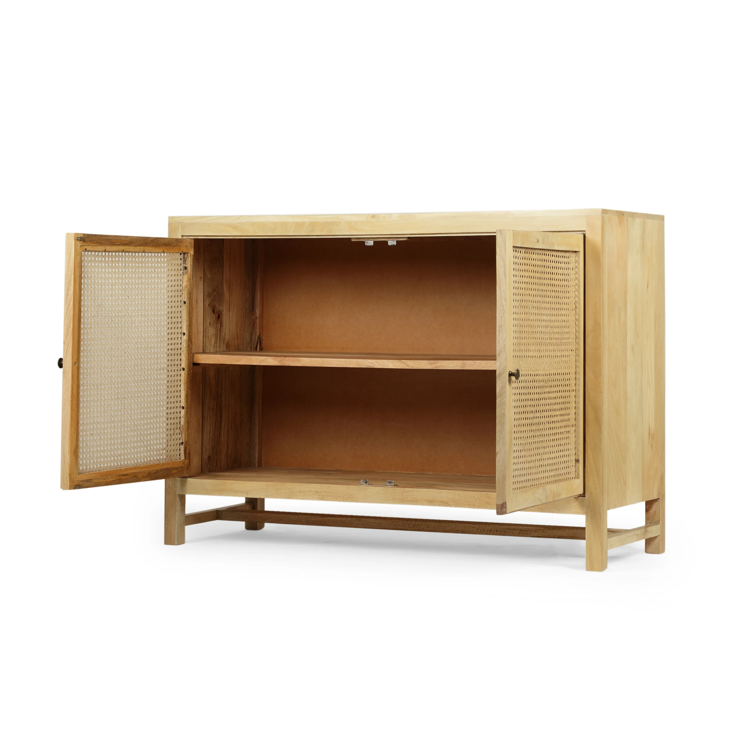 Viola Boho 2 Door Mango Wood Cabinet with Wicker Caning - furnishings