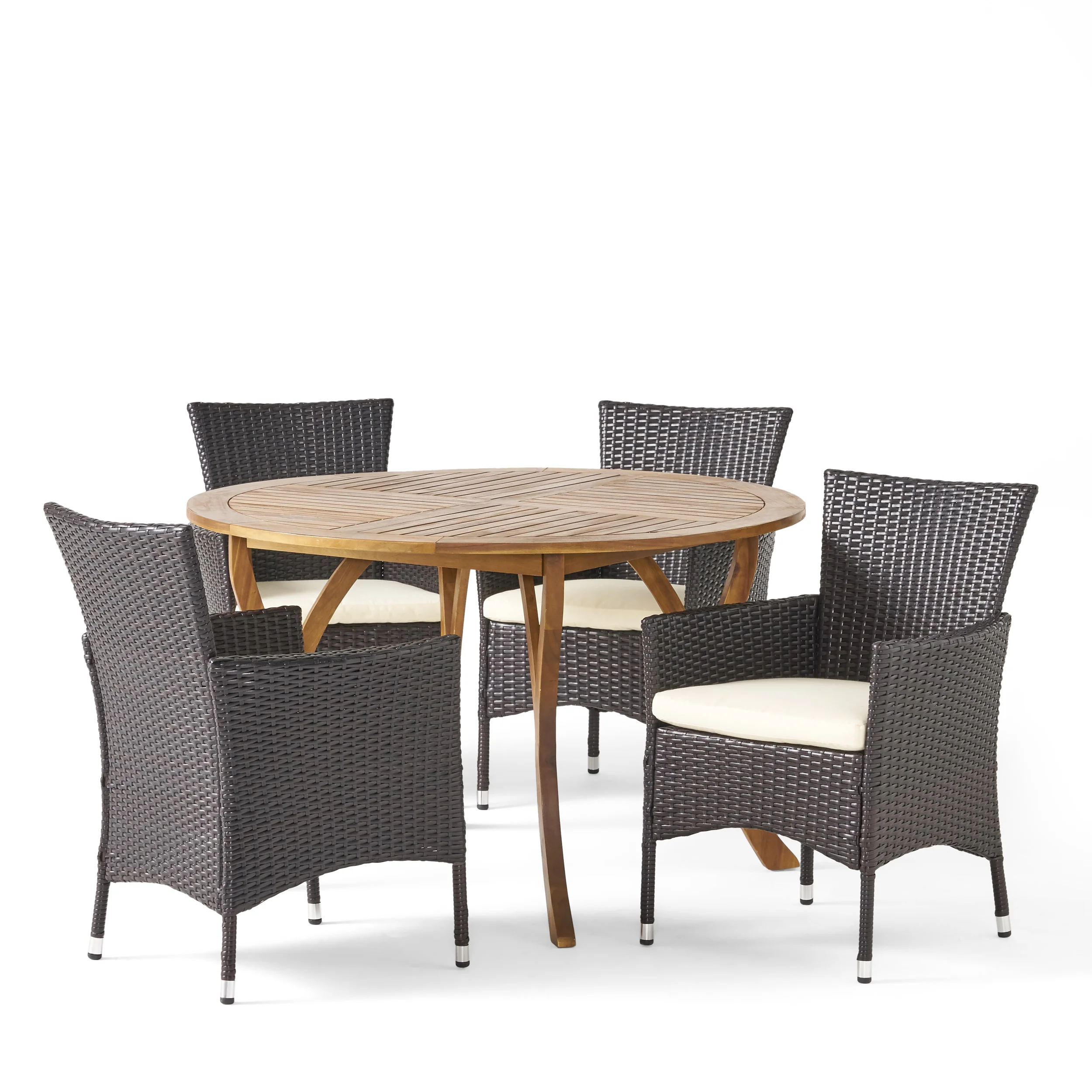 Valena Outdoor 5 Piece Acacia Wood and Wicker Dining Set - furnishings