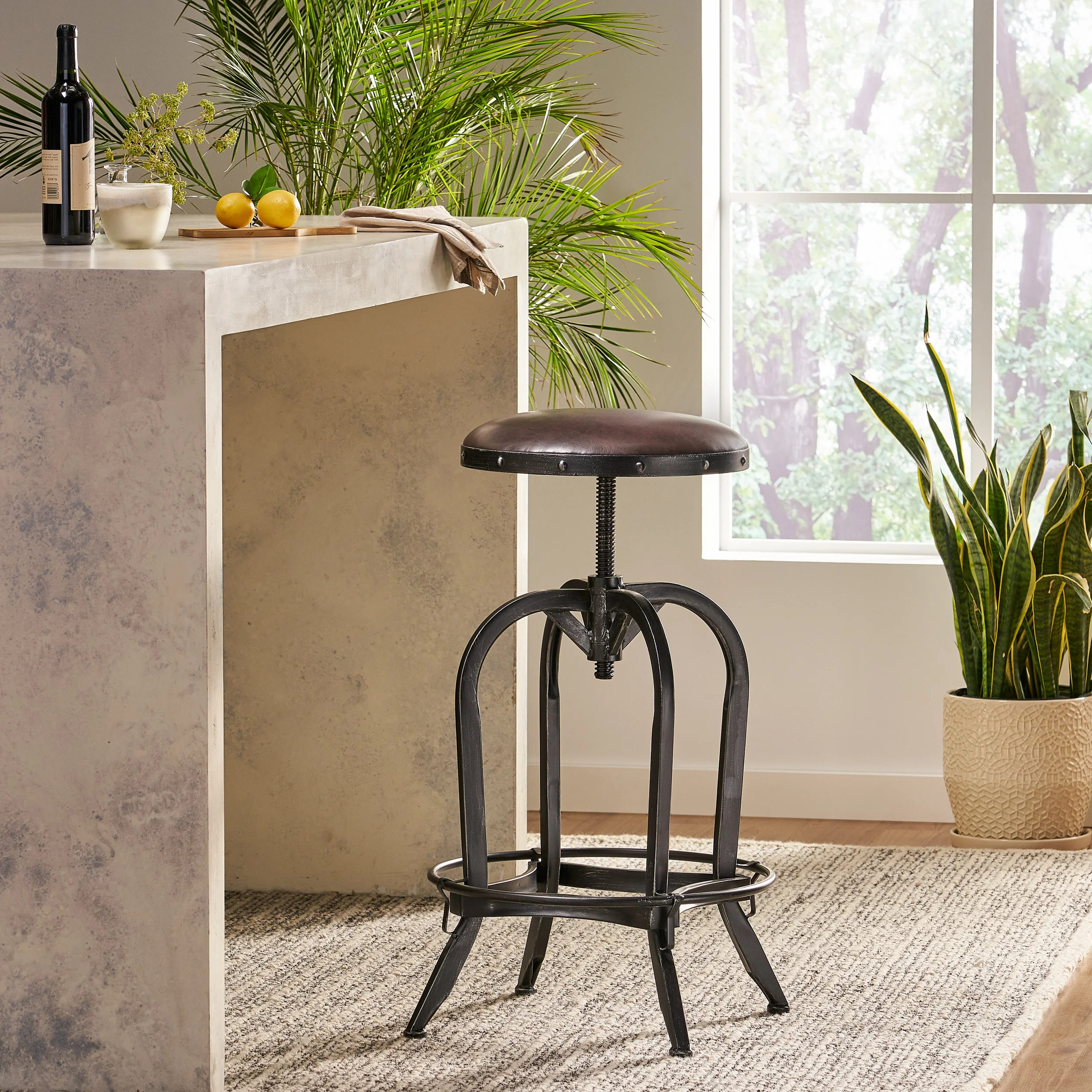 Dempsey Brown Convex Swivel Adjustable Bar Stool - furnishings