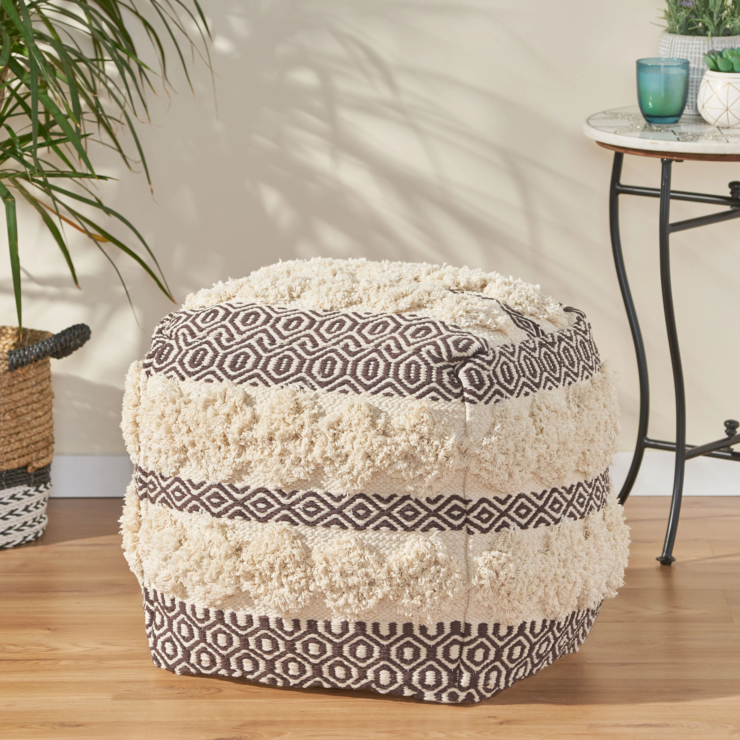 Klyn Hand Woven Fabric Cube Pouf - furnishings