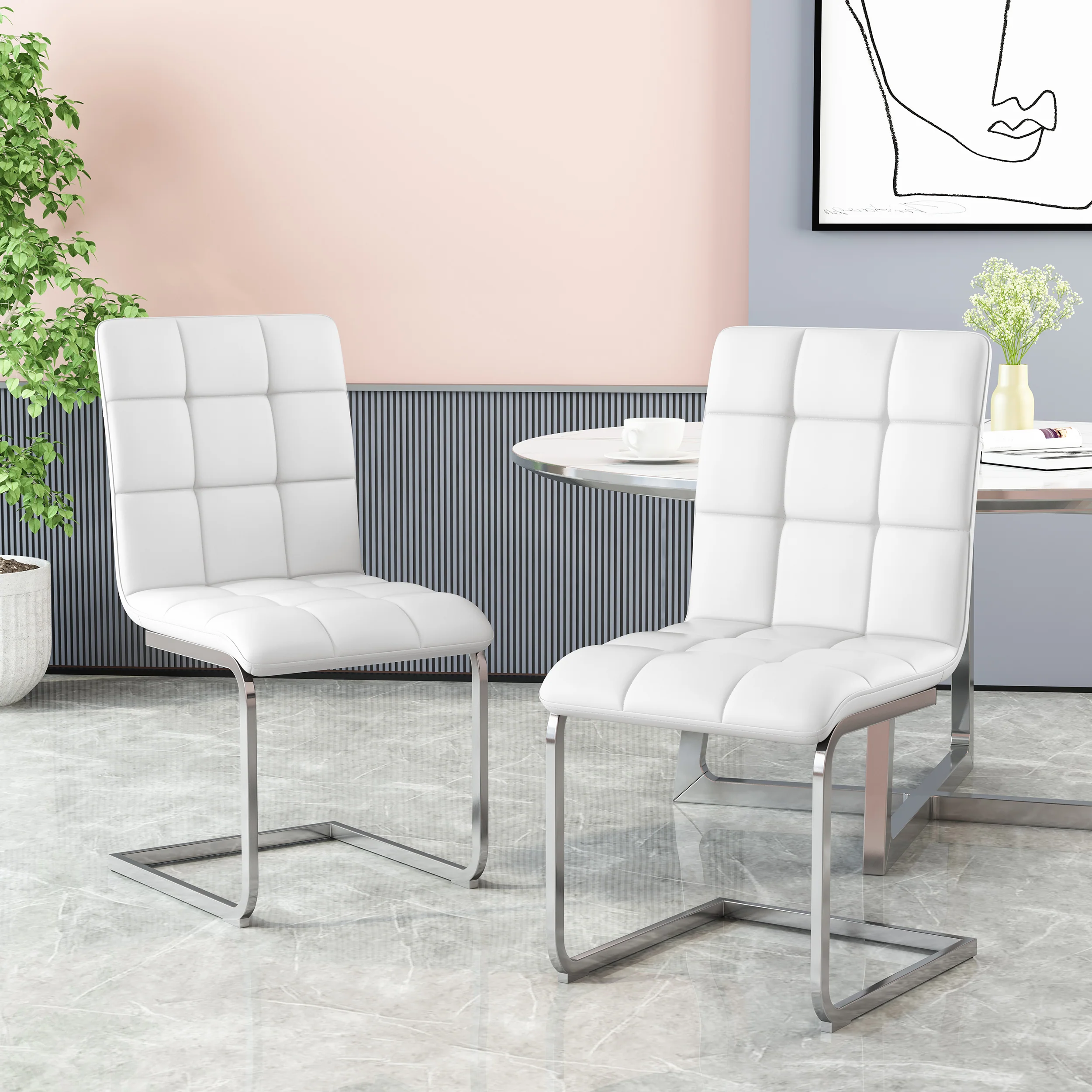 Benner Modern Upholstered Waffle Stitch Dining Chairs, Set of 2 - furnishings