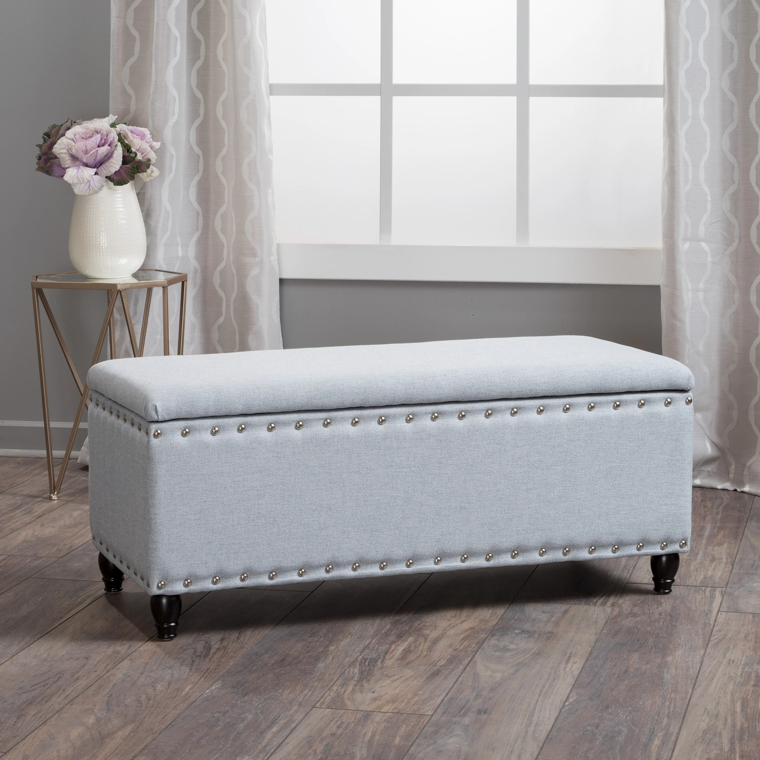 Tatiana Contemporary Fabric Storage Ottoman with Nailhead Trim - furnishings