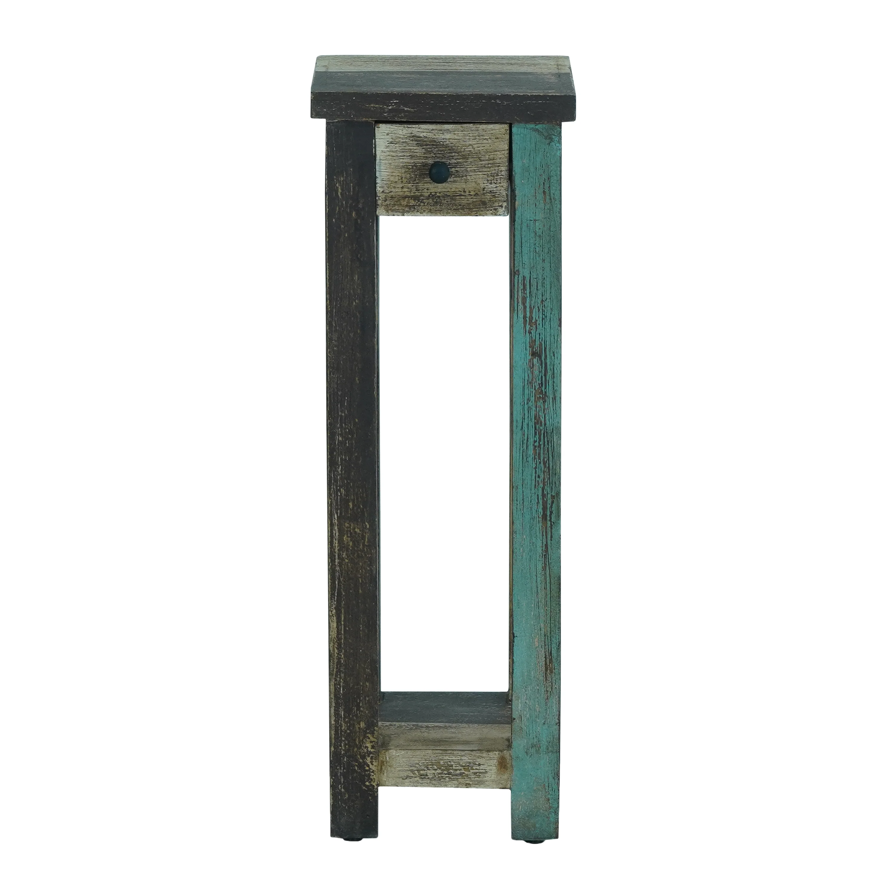 Tracey Boho Handmade Distressed Mango Wood Tall Side Table, Multicolored - furnishings