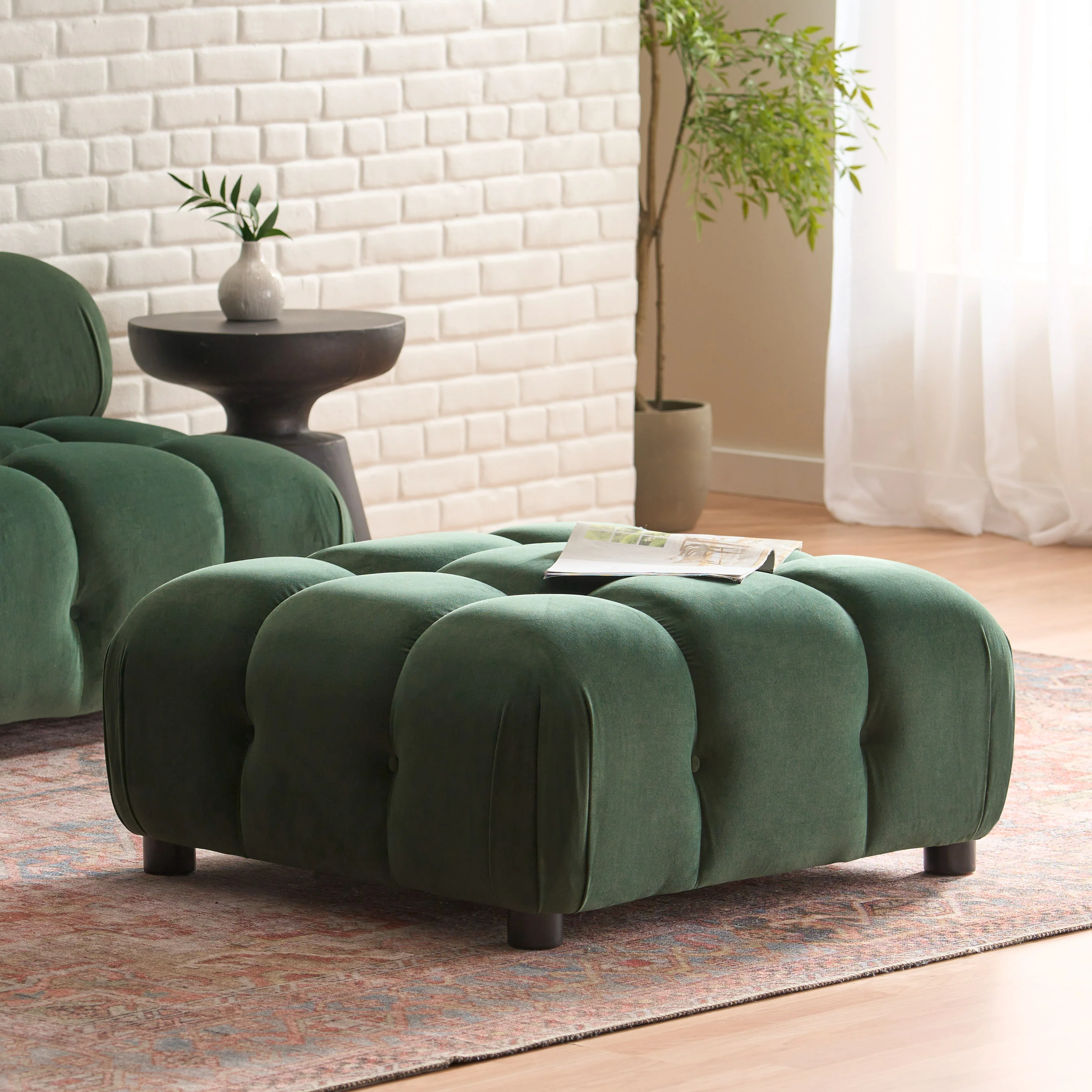 Kildare Velvet Tufted Ottoman - furnishings