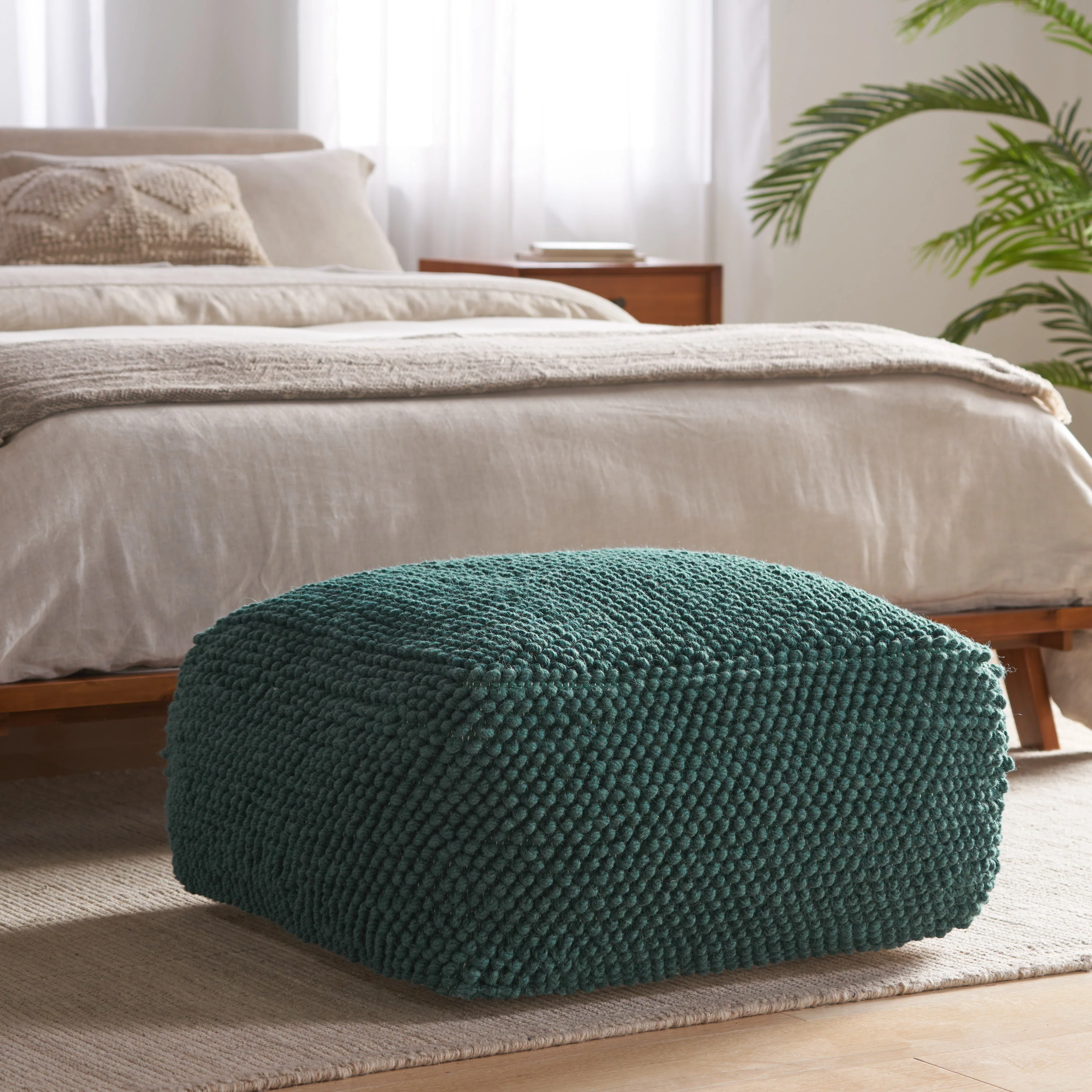 Wilsey Boho Handcrafted Tufted Fabric Square Pouf - furnishings