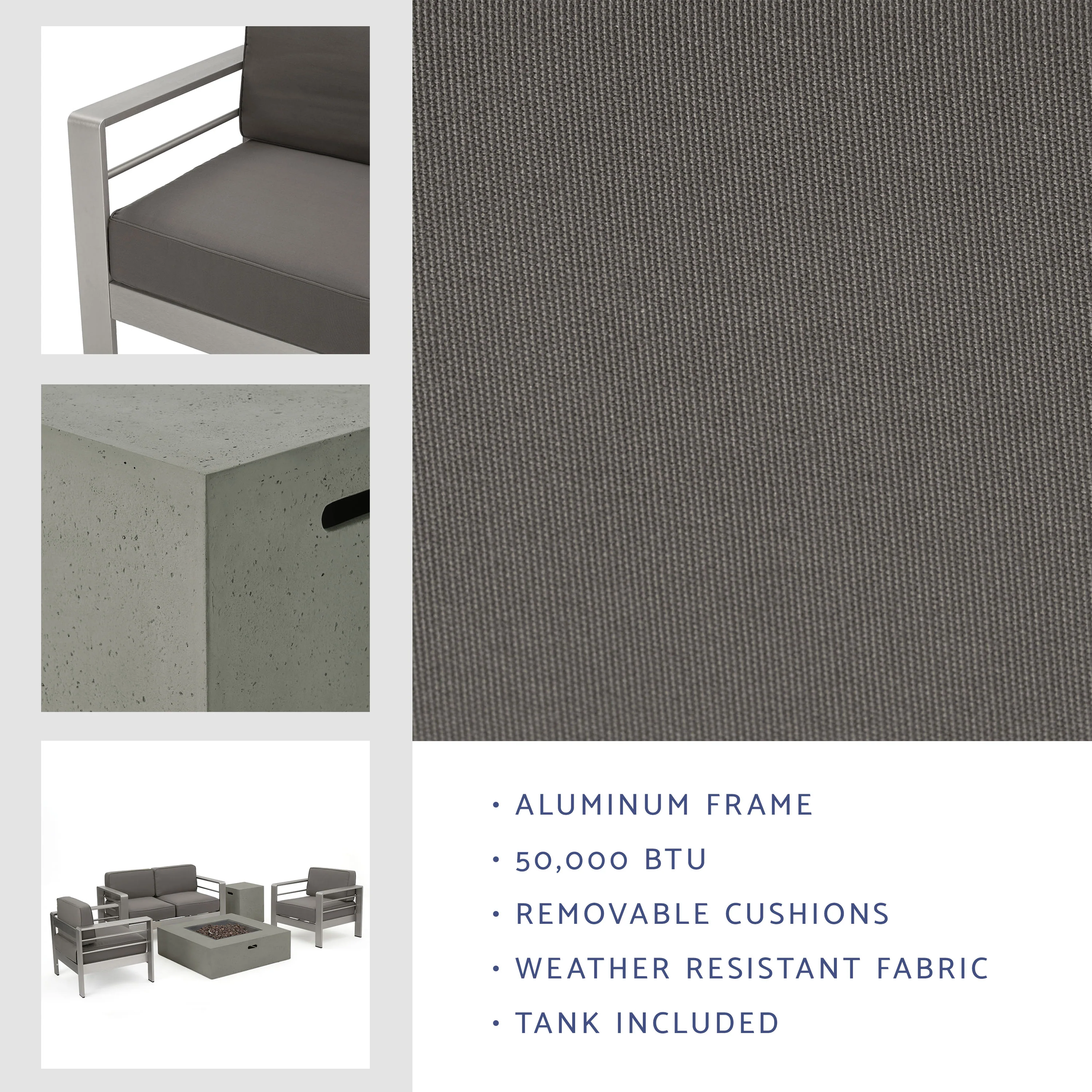 Coral Outdoor Aluminum 4 Seater Chat Set with Fire Pit - furnbro