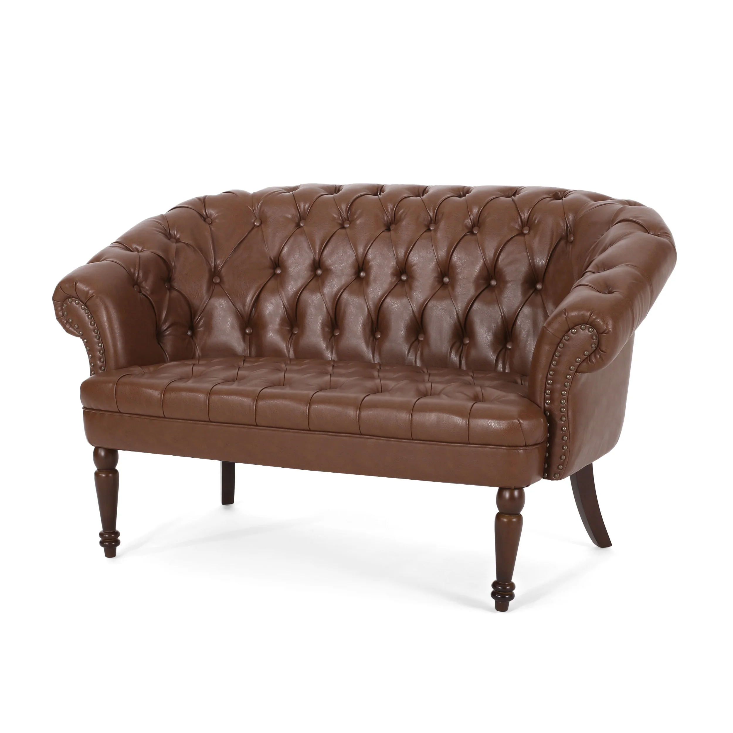 Trask Contemporary Leather Tufted Loveseat with Nailhead Trim - furnishings