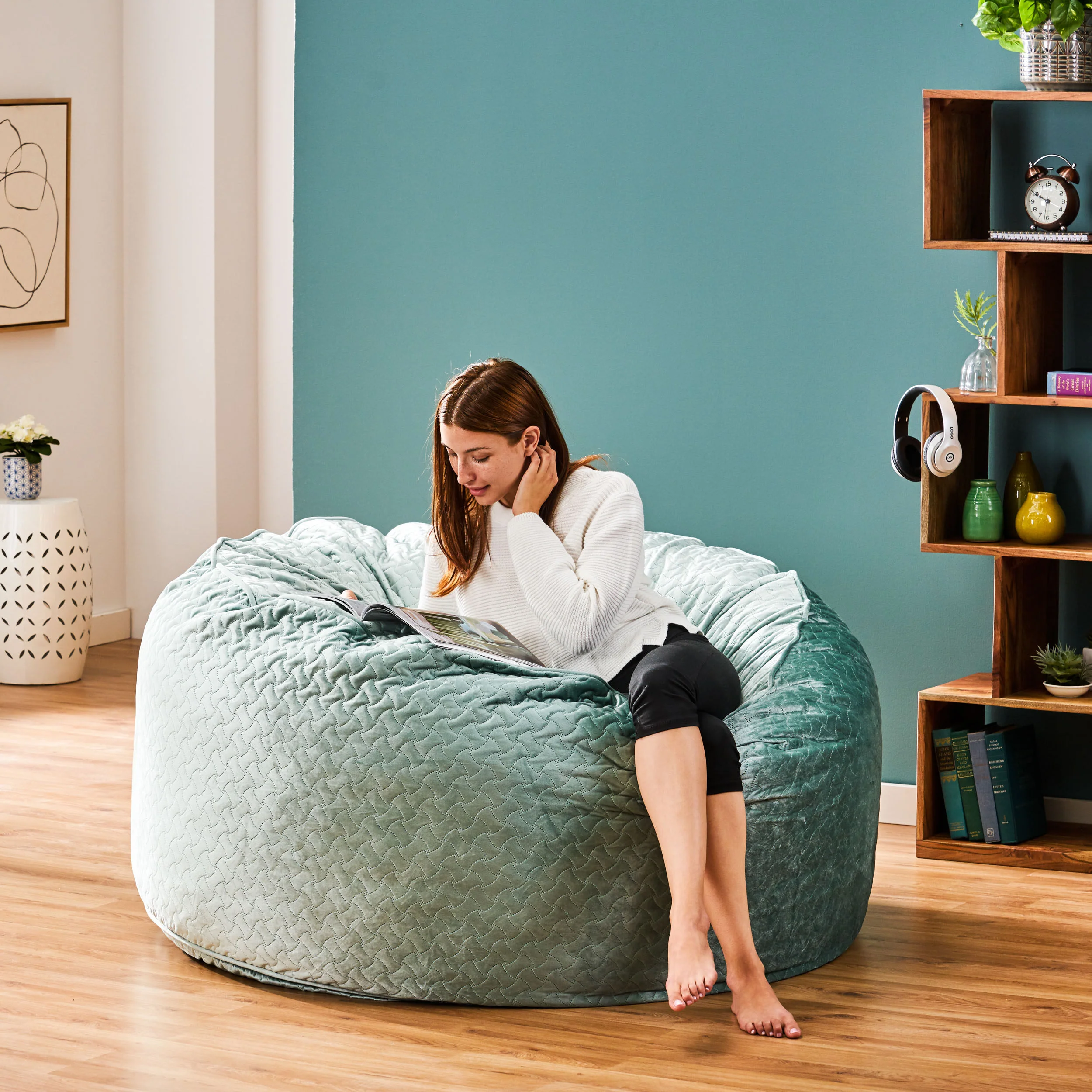 Vito Glam 4 Foot Velvet Quilt Patterned Beanbag - furnishings