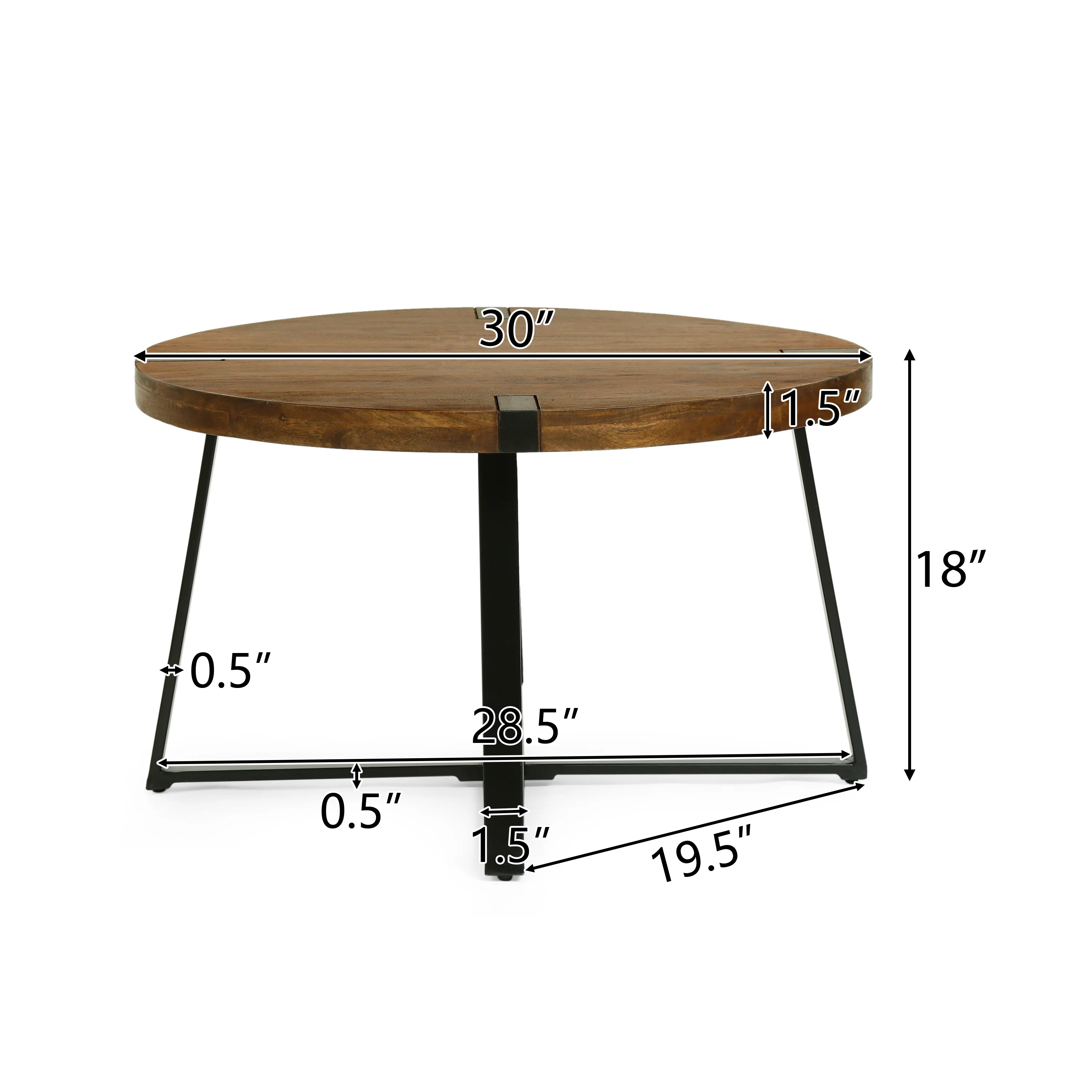Riverlake Handmade Mango Wood and Iron Circular Coffee Table, Walnut Brown and Black - furnishings